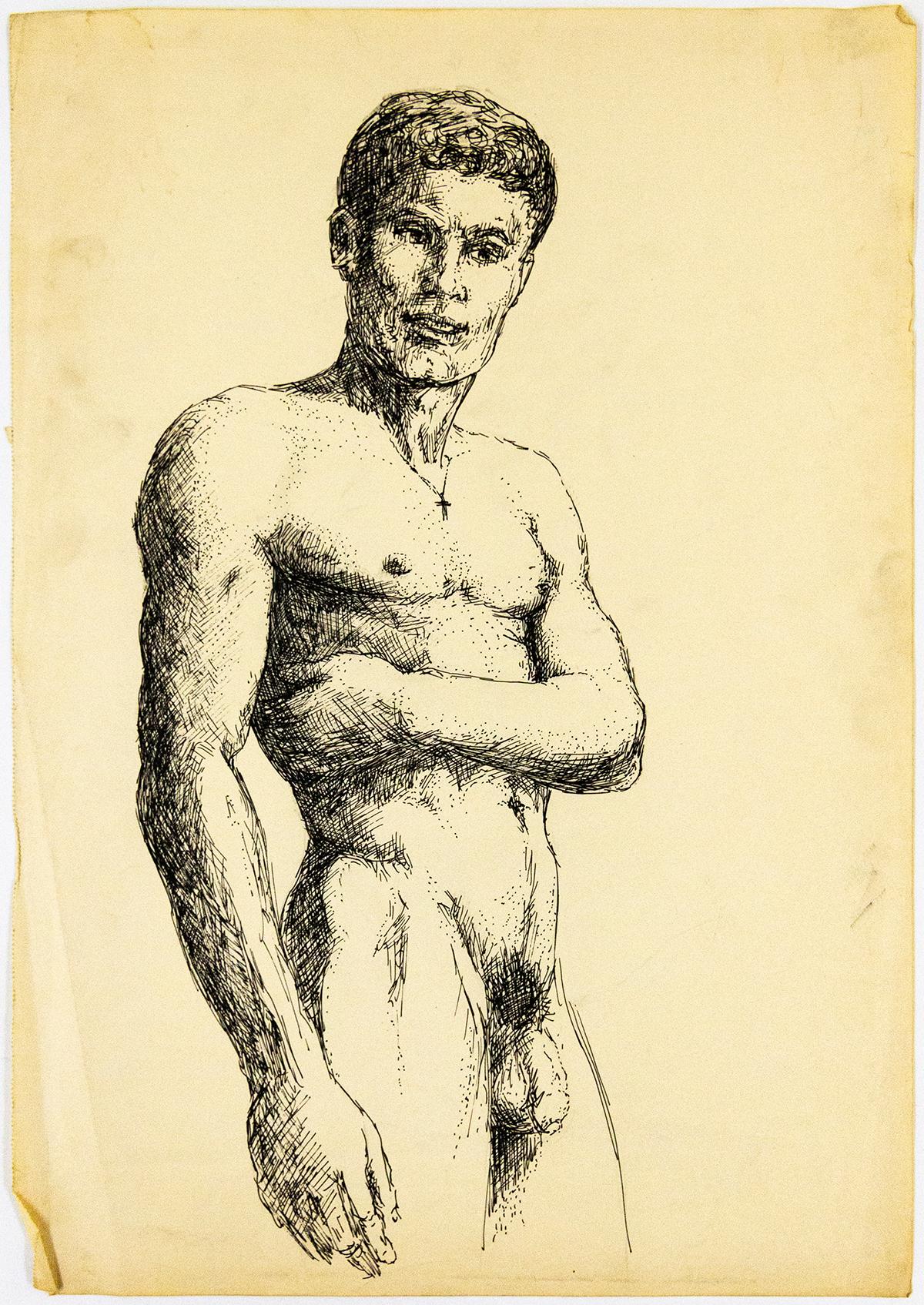 Nude John S. Barrington - Modèle de mannequin nu portant un collier de croix