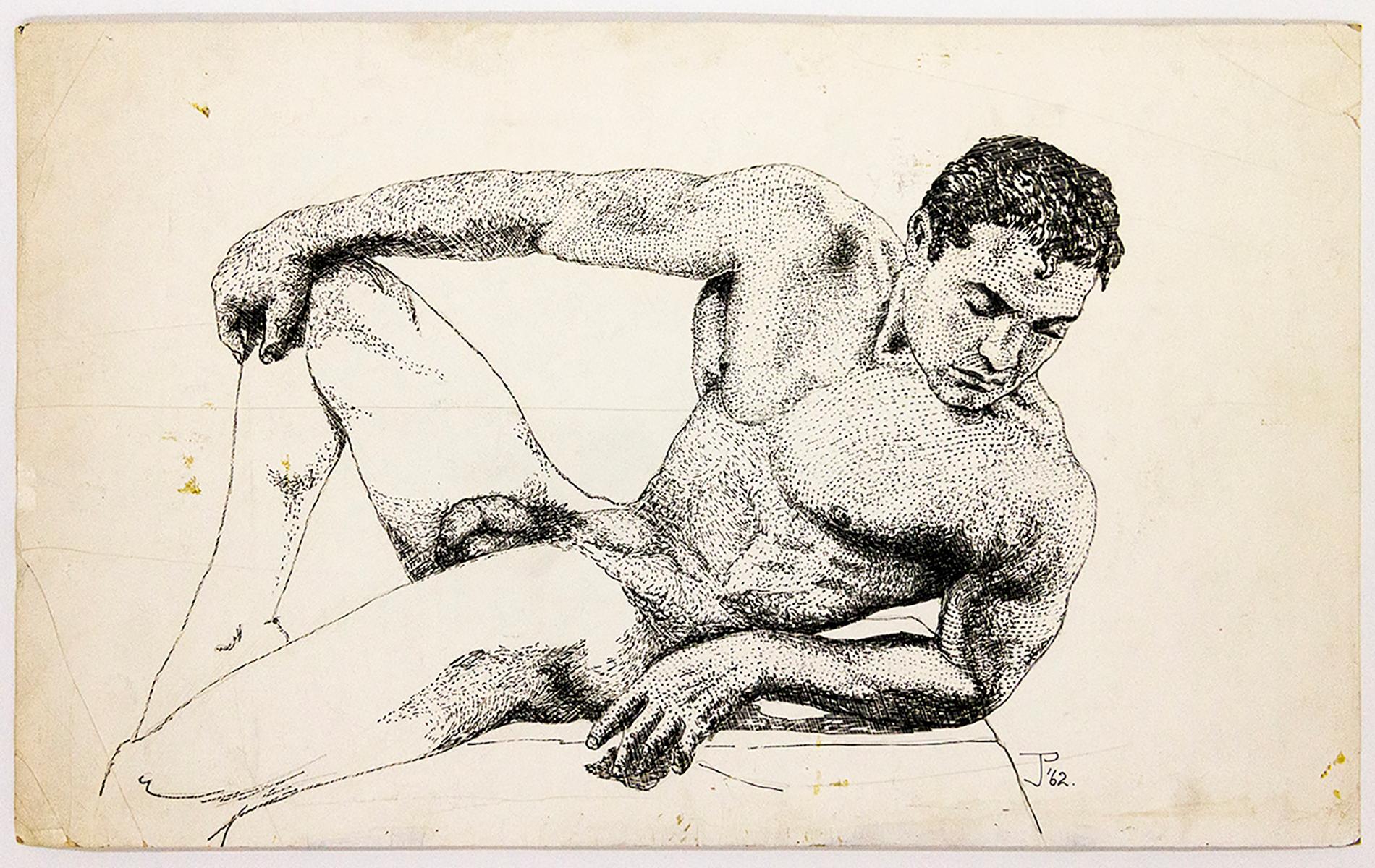 Athletic Nude Model in Repose - Art by John S. Barrington