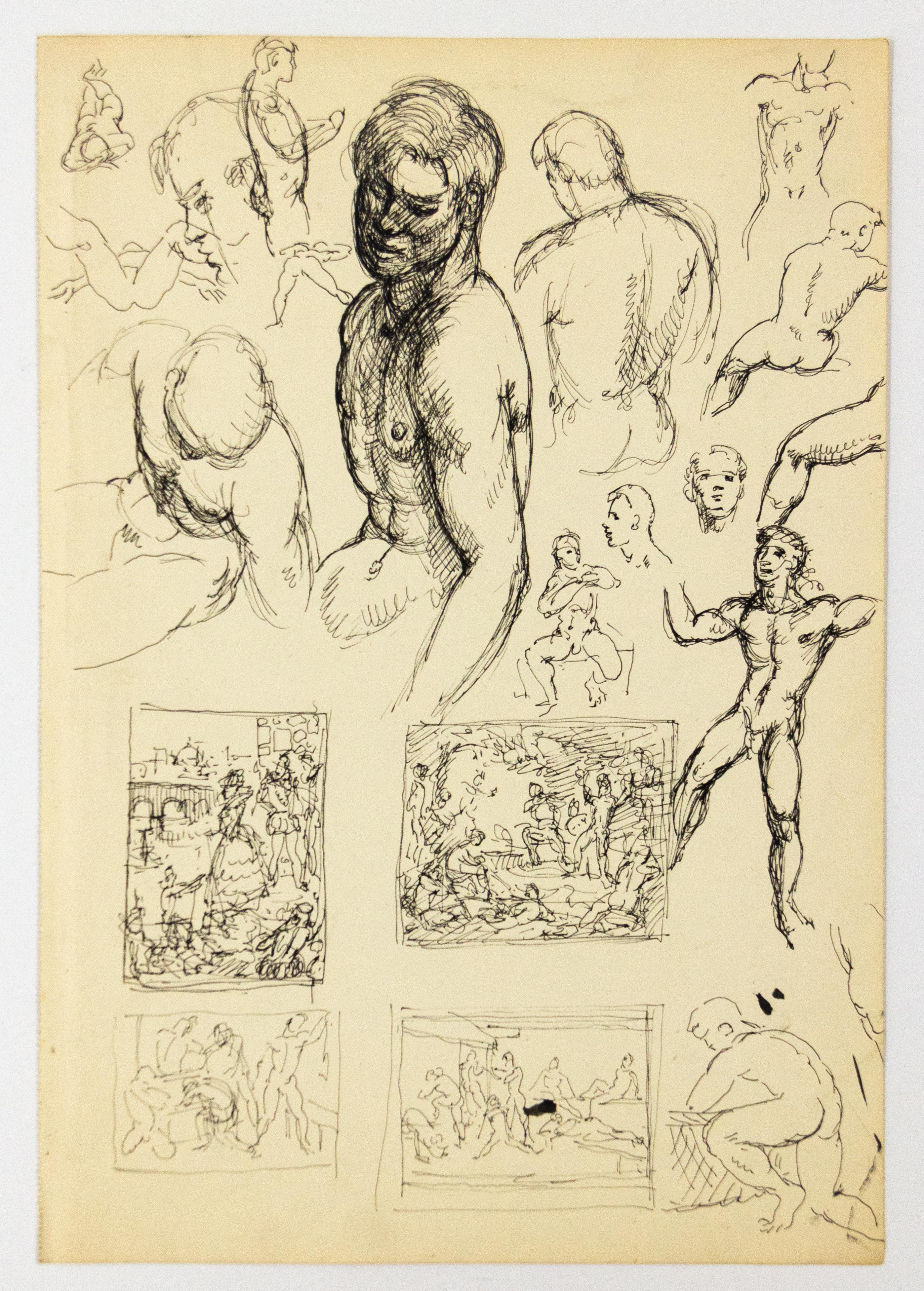 Many Figure Studies and Studies for Compositions with Groups - Art by John S. Barrington