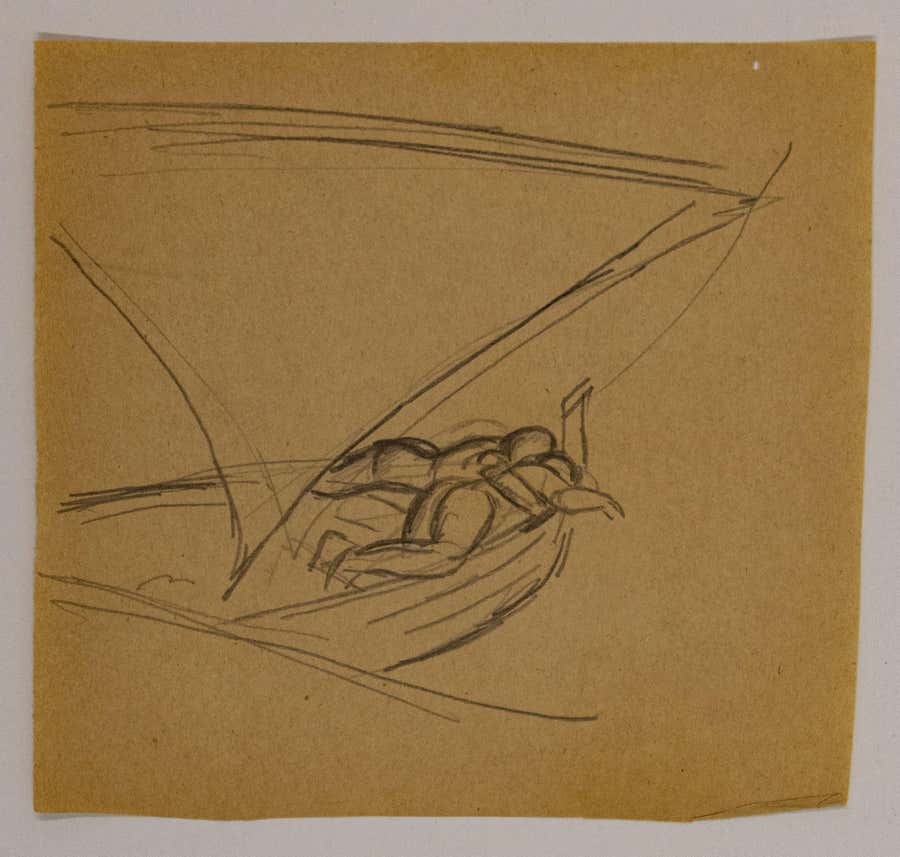 Two Figures on a Boat, Sketch on Paper by Paul Cadmus