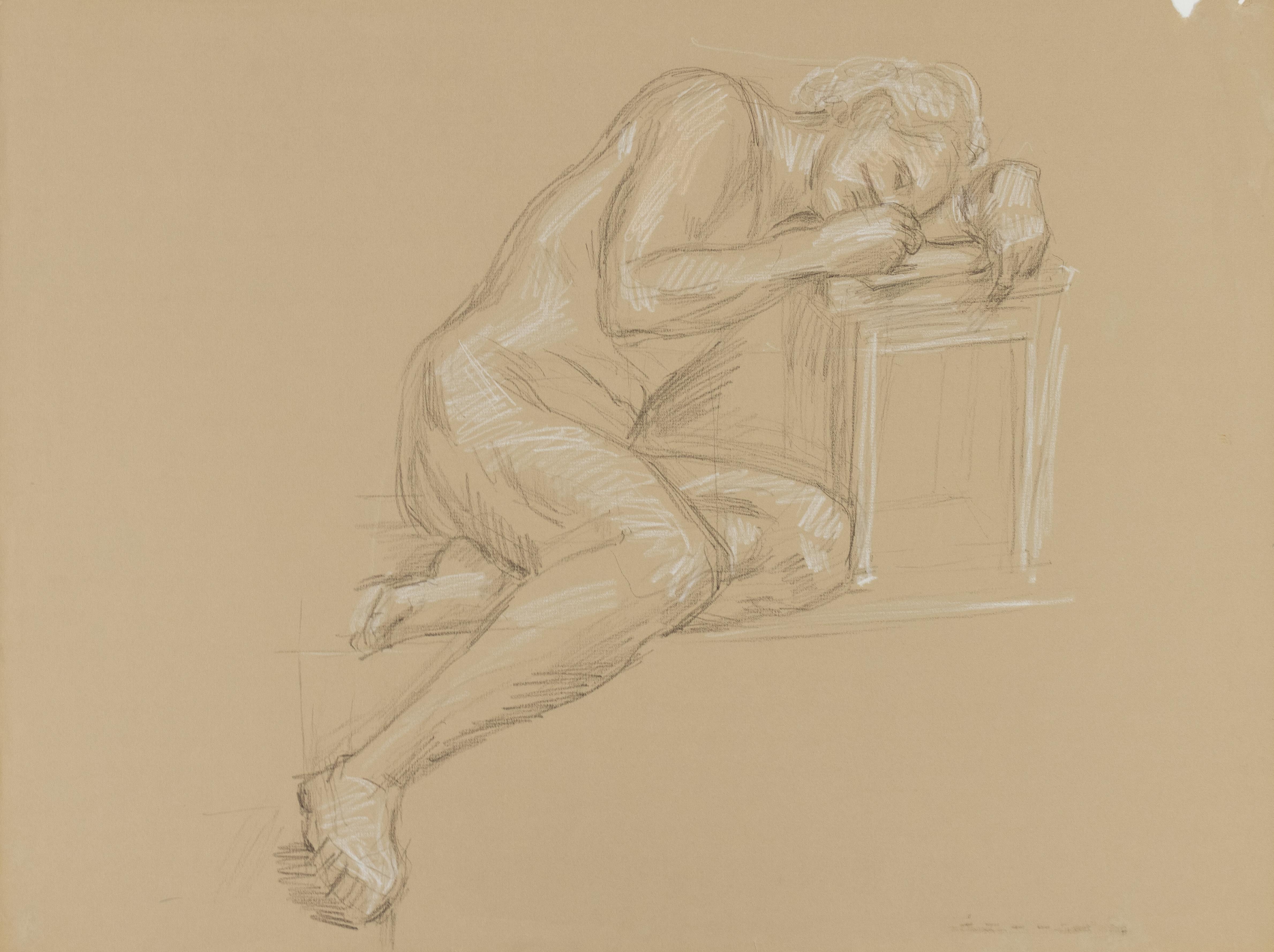 Paul Cadmus Figurative Art - Nude Man Writing Letter
