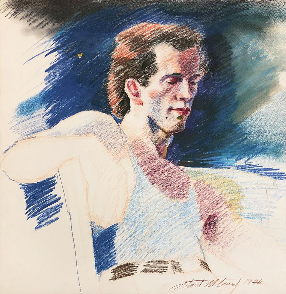 Mark Beard Portrait – Ohne Titel (Mann in blauem Tank-Top)