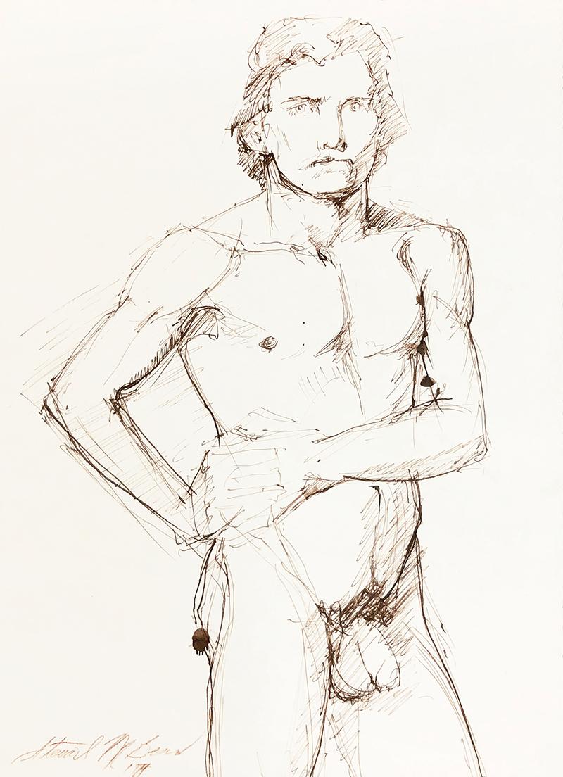 Ohne Titel (Male Nude mit Händen an der Taille) – Art von Mark Beard