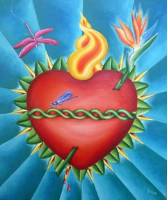 Sacred heart with two dragonflies