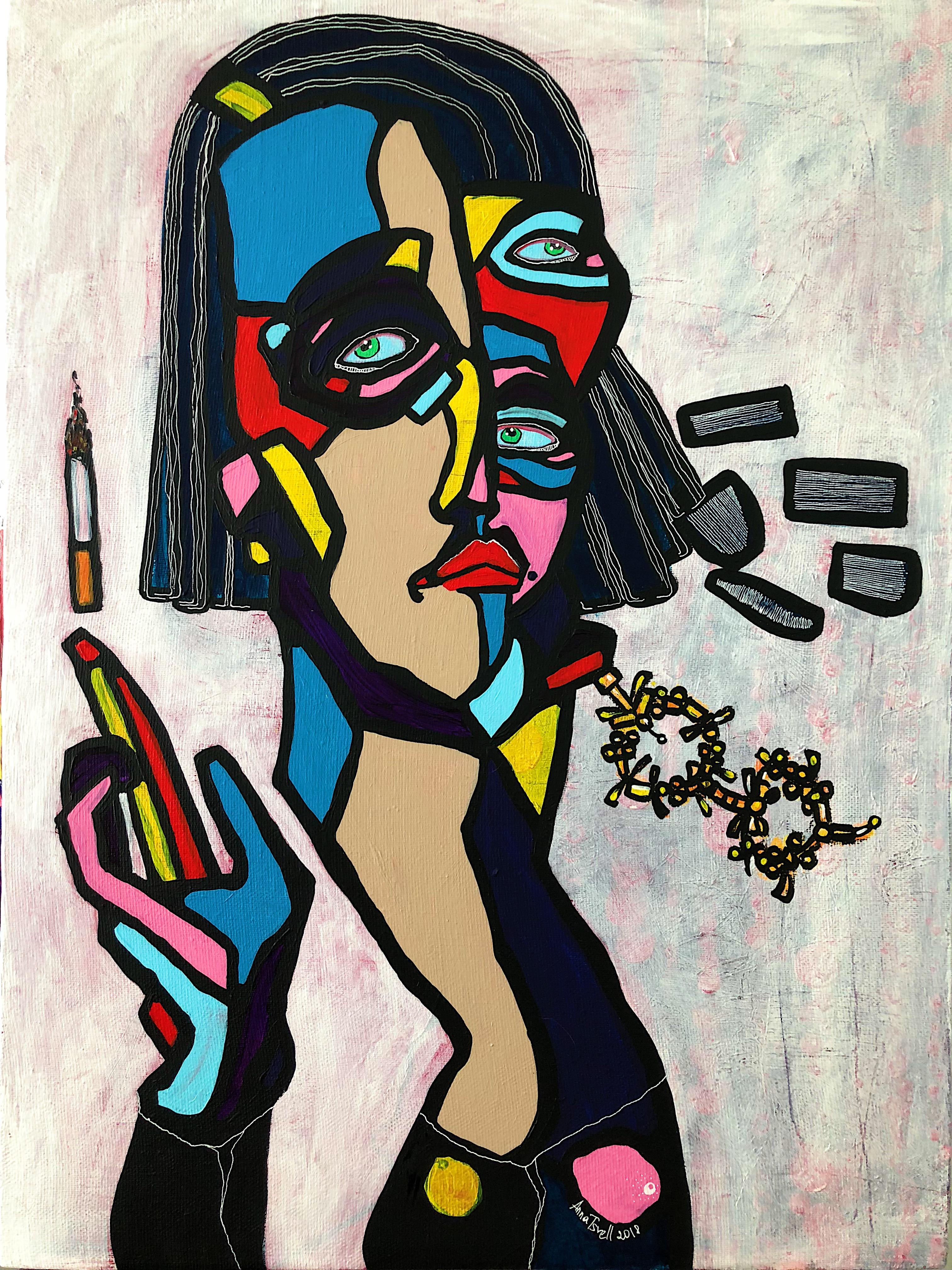 Anna Tsvell Abstract Painting - "Cigarette Levitation"