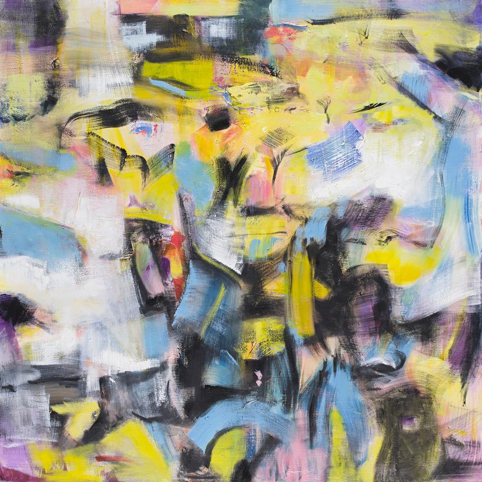 Lynn Letourneau Abstract Painting - Walk on By, Yellow & Blue