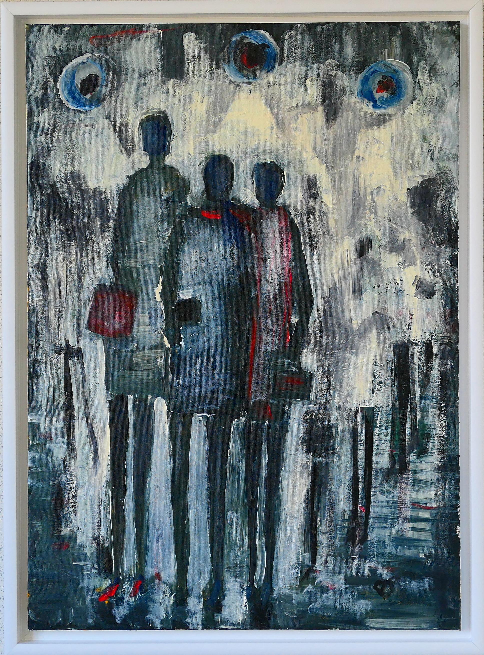 Jacek Pokrak Abstract Painting - Street with a girls with bags