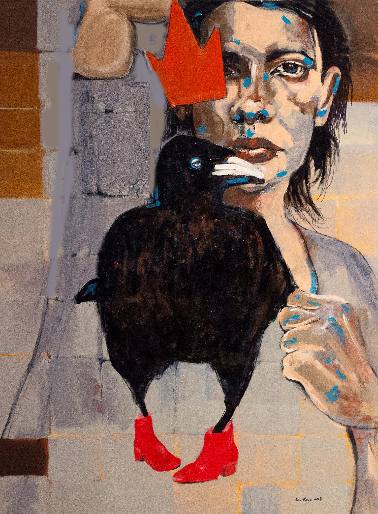 Eva Lewarne Animal Painting - Ravenmaster