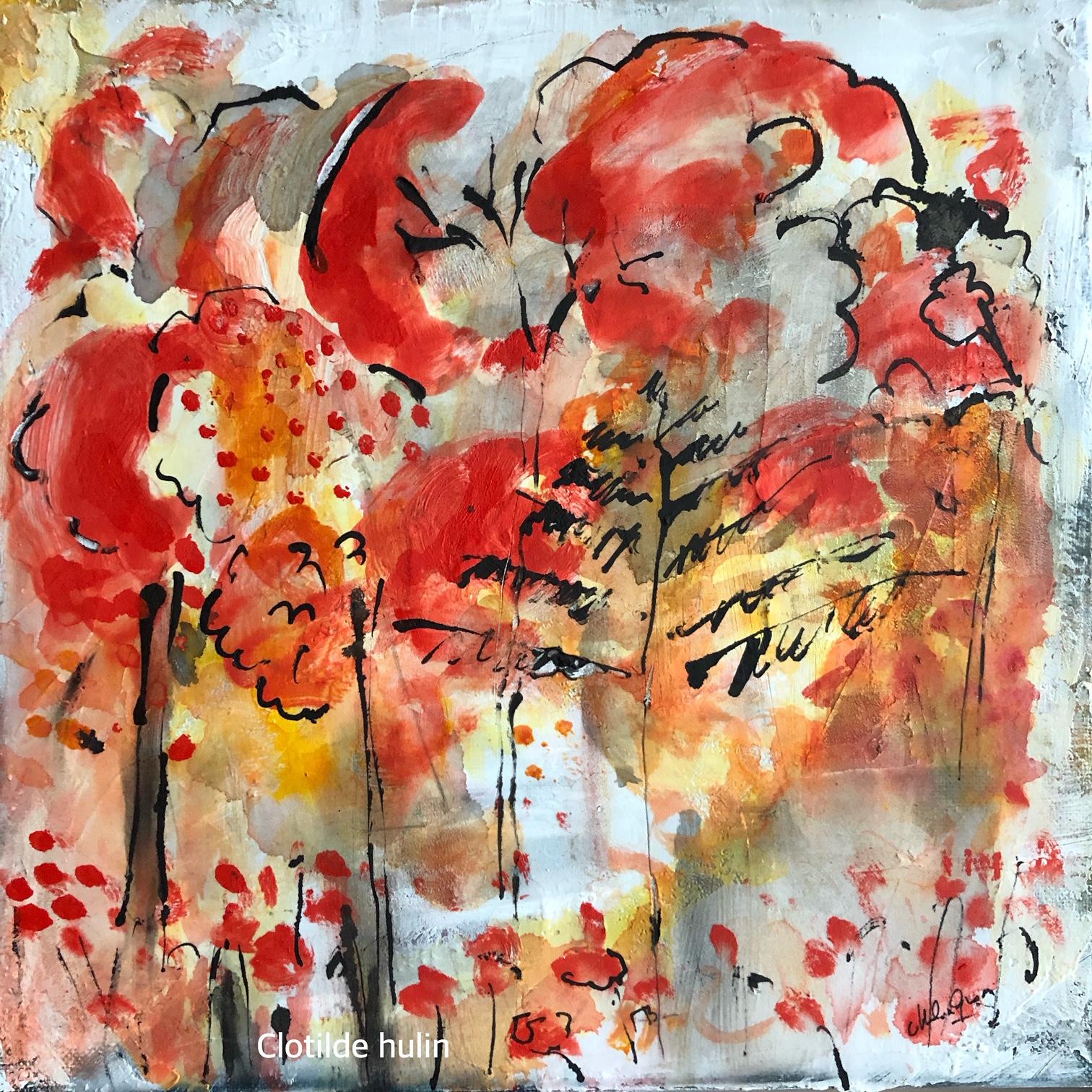 Clotilde Hulin Landscape Painting - "The Red Forest"