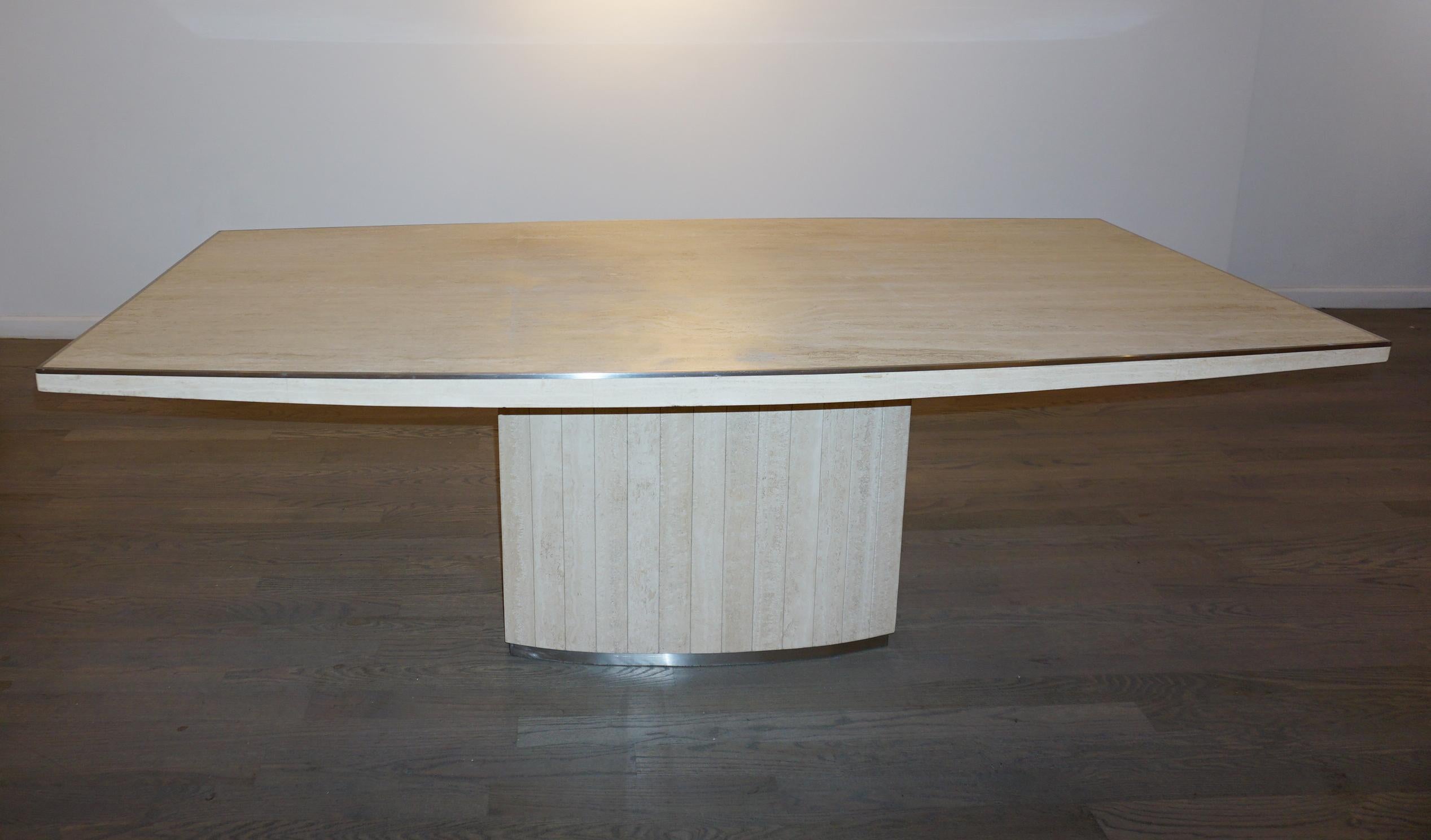 Mid Century Modern Travertine & Steel Dining Table/ Conference Table - Art by Willy Rizzo