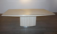 Mid Century Modern Travertine & Steel Dining Table/ Conference Table