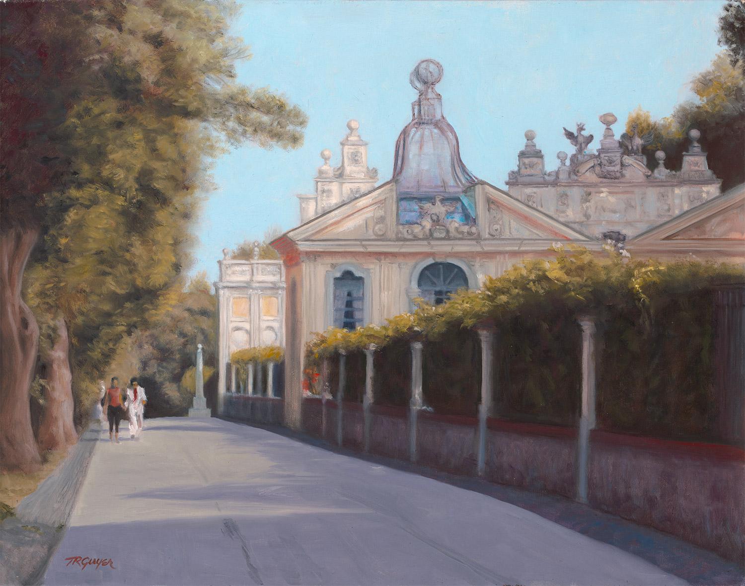 Terry Guyer Landscape Painting - "Borghese Gardens Aviary"