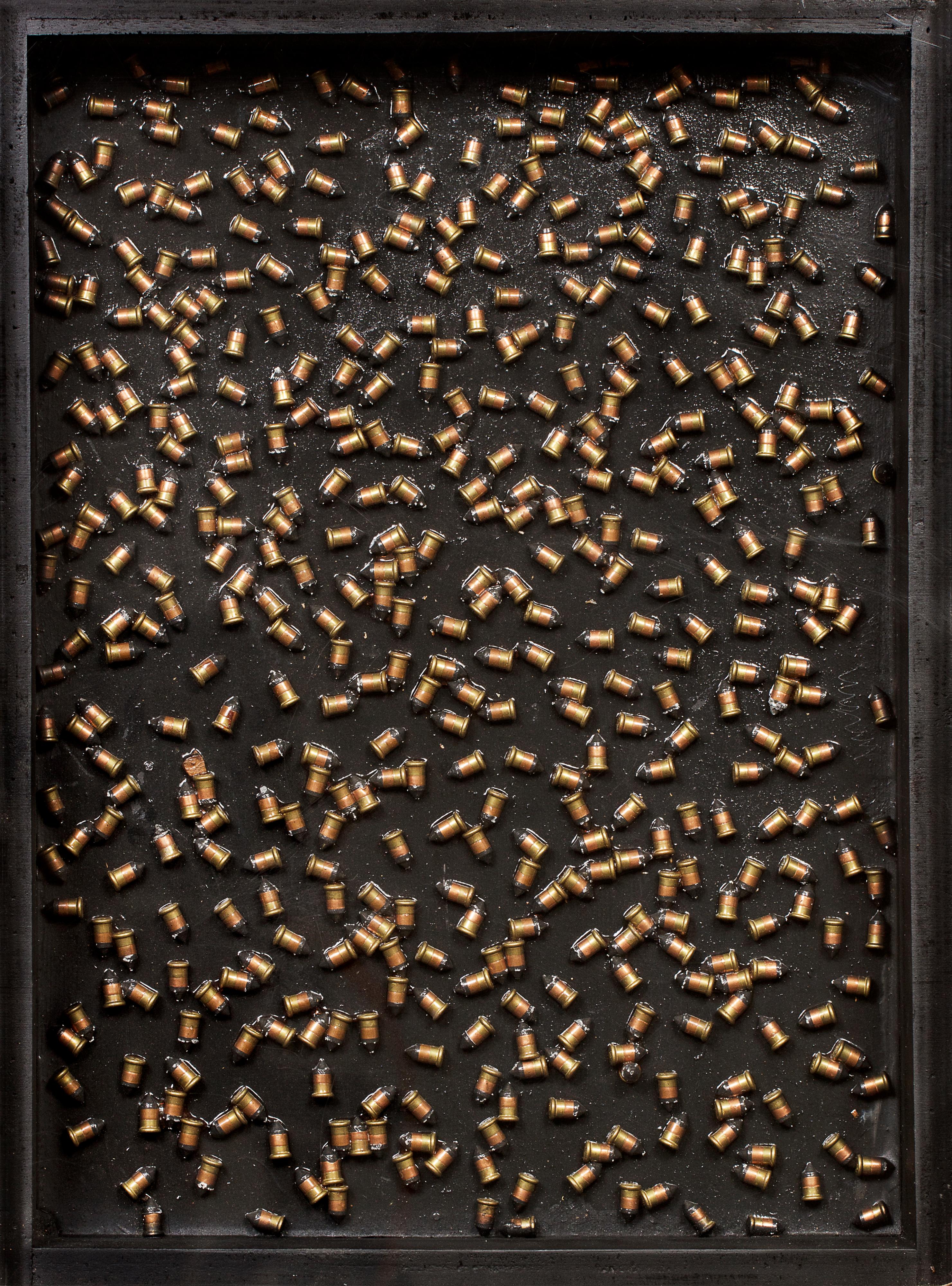 Arman (1928-2005)
À coups trop tirés, 1962
Accumulation of .22 caliber bullets in a wooden box
40 x 30 x 7 cm
15 3/4 x 11 7/8 x 2 3/4 in

This work is recorded in the Arman Studio Archives New York under number: APA# 8002.62.001

Provenance:
Galerie