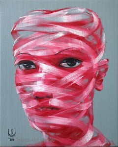 Self Portrait II contemporary figurative 21st century red and white oil painting