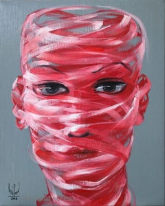 Self Portrait contemporary figurative 21st century framed red oil painting