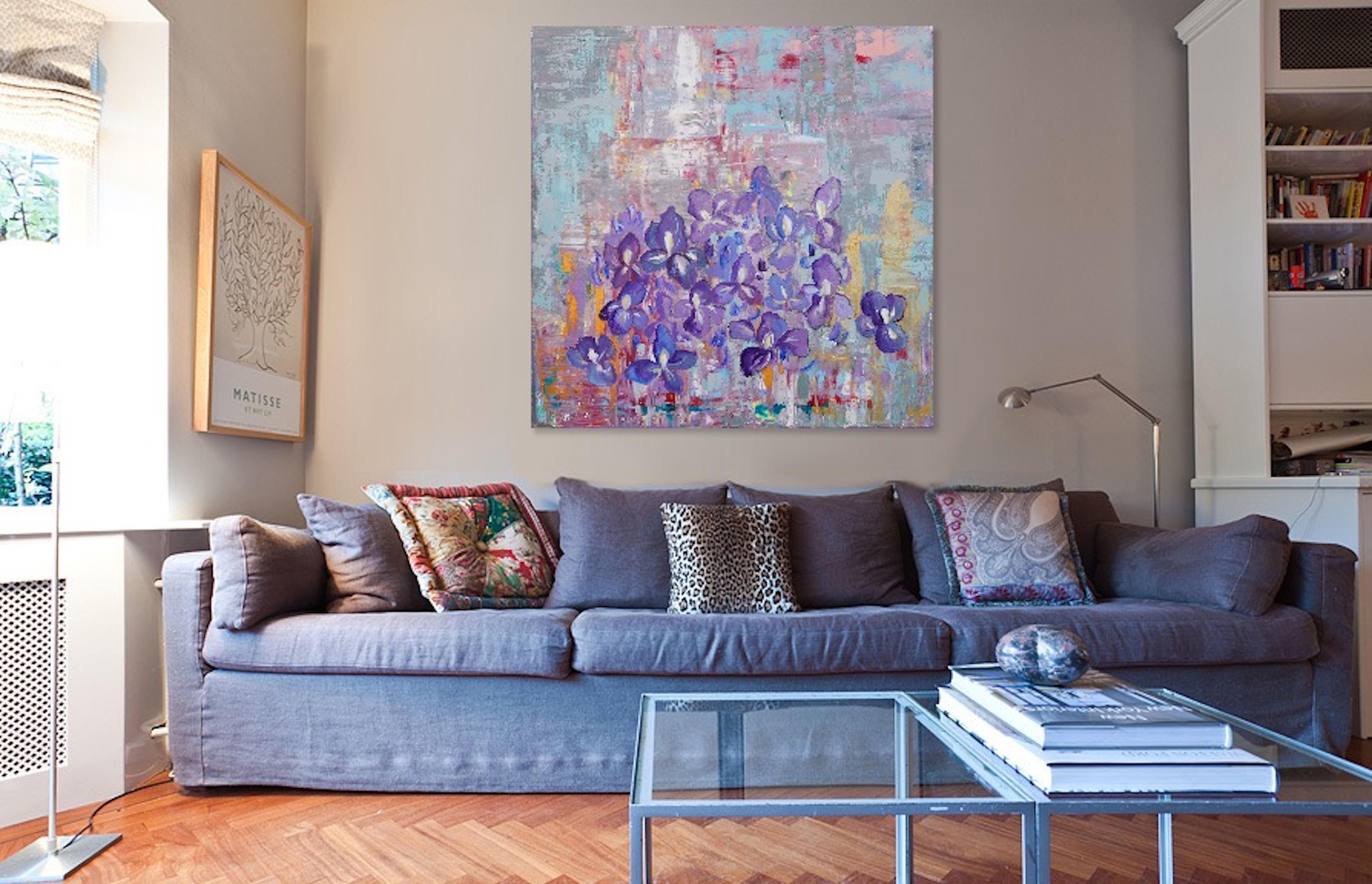 Irises by European Artist Maria Dermengiu Contemporary 21st Century Abstract Art For Sale 3