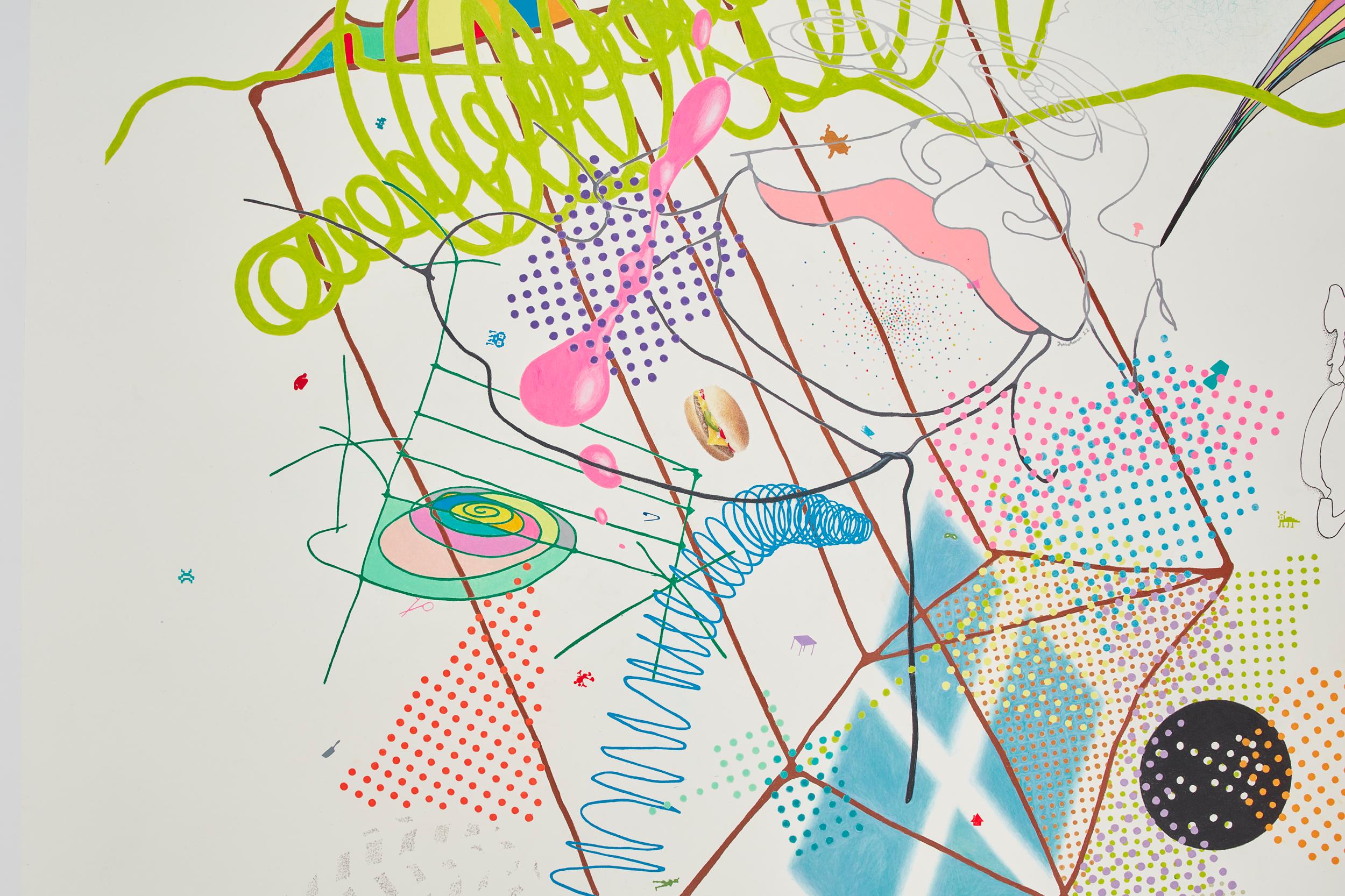 Tom Friedmans jüngste Arbeiten auf Papier markieren eine neue Richtung in seiner Praxis, die sich an seine berühmten hängenden Wandinstallationen mit gemischten Medien anschließt, die oft eine Vielzahl von skulpturalen, alltäglichen Objekten