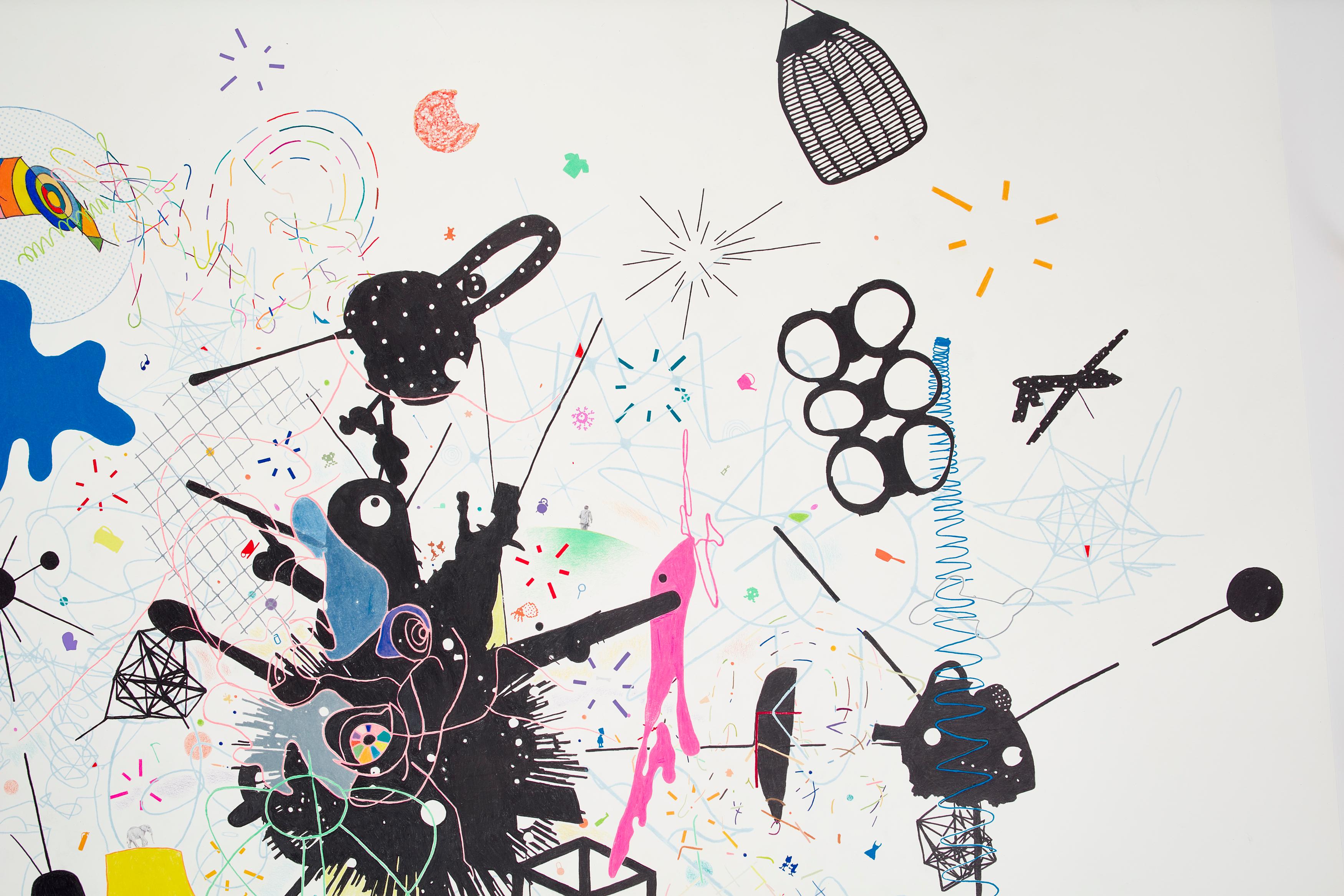 Tom Friedman’s recent works on paper mark a new direction in his practice, following his famous mixed-media hanging wall-installations, which often combine a variety of sculptural, everyday objects suspended from the ceiling. Demonstrating