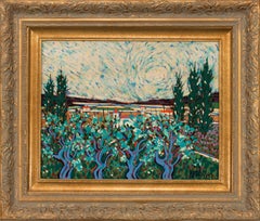 Peinture à l'huile de paysage abstrait post-impressionniste abstrait encadrée de Jean Nerfin