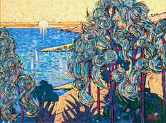 Large 4-Foot Framed Abstract Post-Impressionist Oil Painting by Jean Nerfin