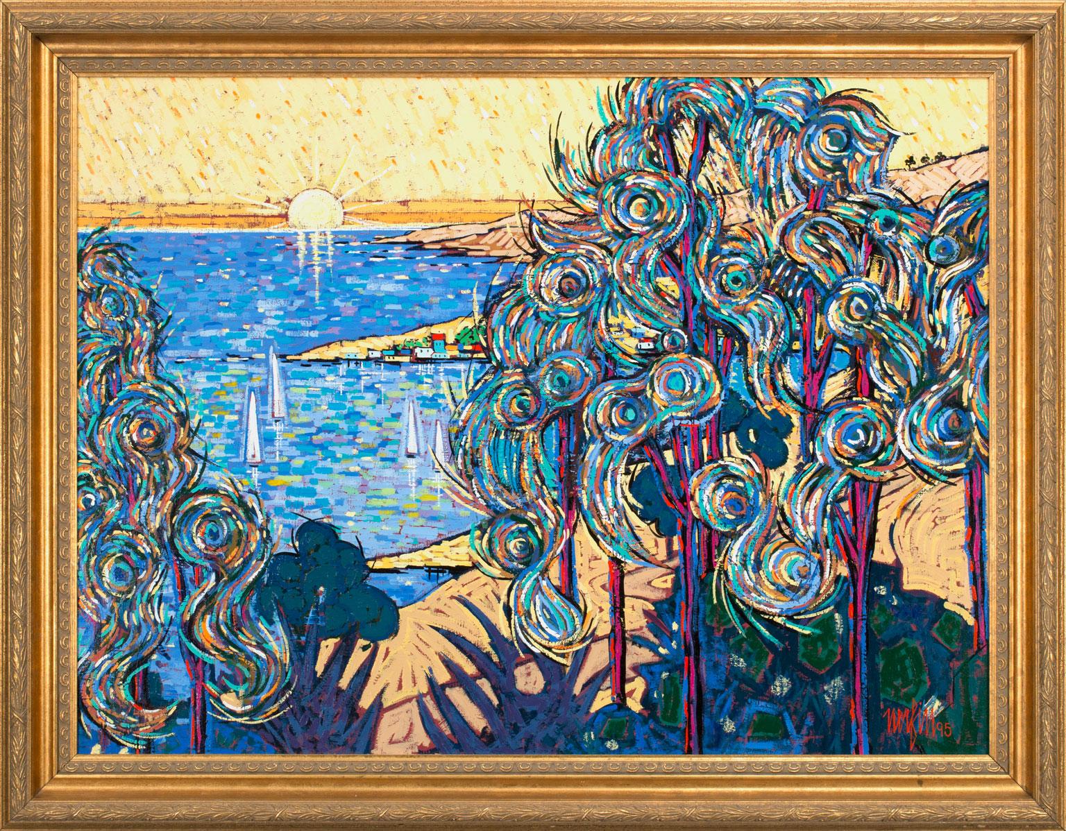 Untitled Abstract Landscape:: une huile sur toile originale de Jean Nerfin:: est une pièce pour le véritable collectionneur. L'utilisation de la couleur par Nerfin et un style post-impressionniste-fauvisme-pointillisme combiné témoignent d'un style