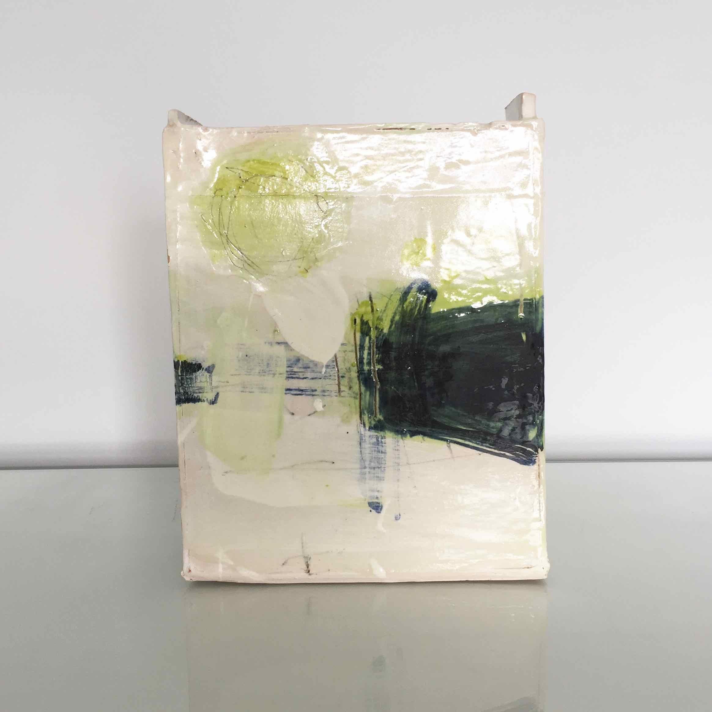 Ceramic Slab Vessel with Painted Glaze: Green B - Sculpture by Barry Stedman