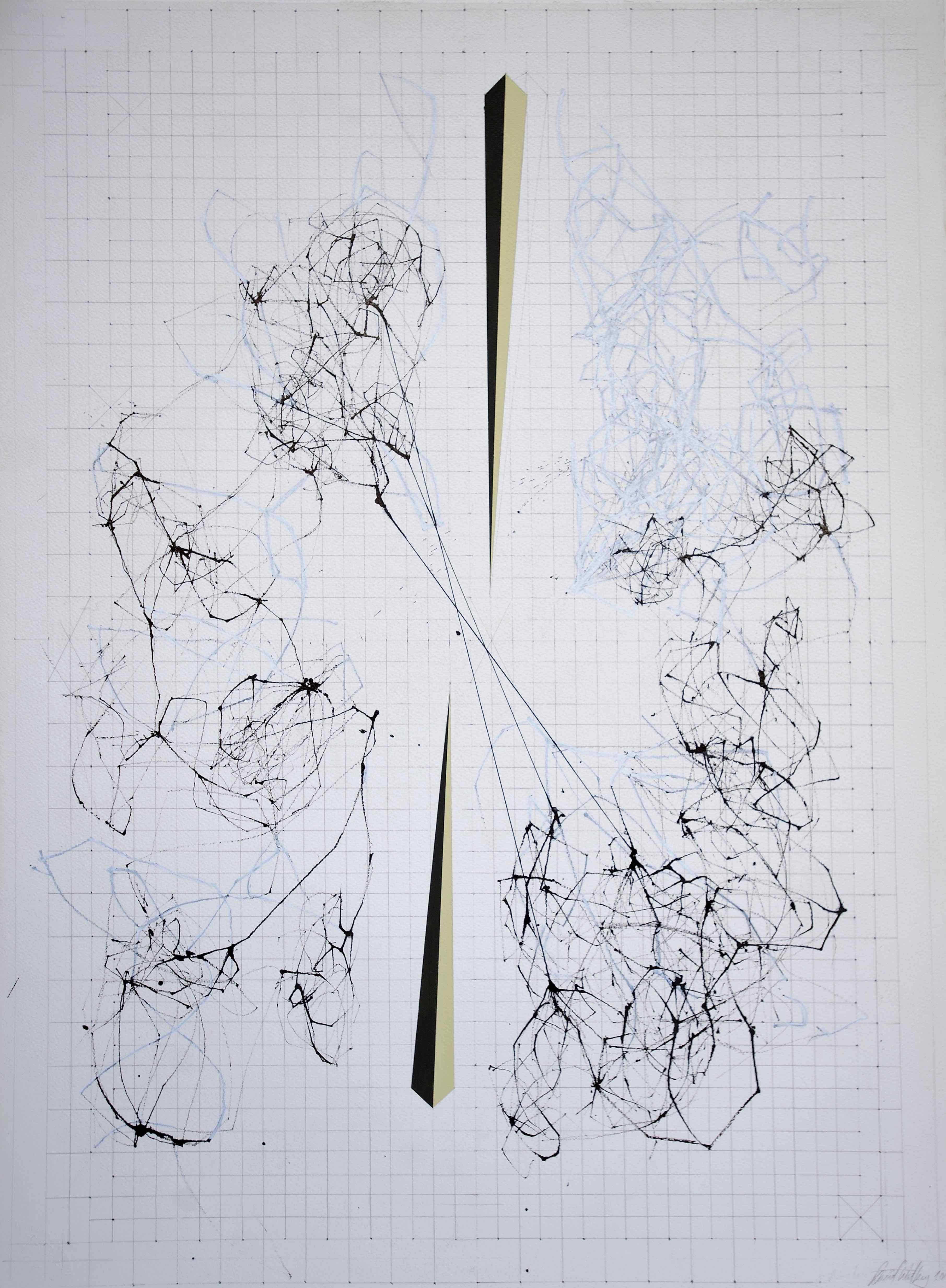 Splice von David Watkins, 2017, Tinte, Gouache und Bleistift auf Papier, 33 9/10 × 26 2/5 in; 86 × 67 cm

Die Kartierung des Internets gibt ihm eine Form, auch wenn es sich nur um ein Massennetz von Milliarden miteinander verbundener Computer