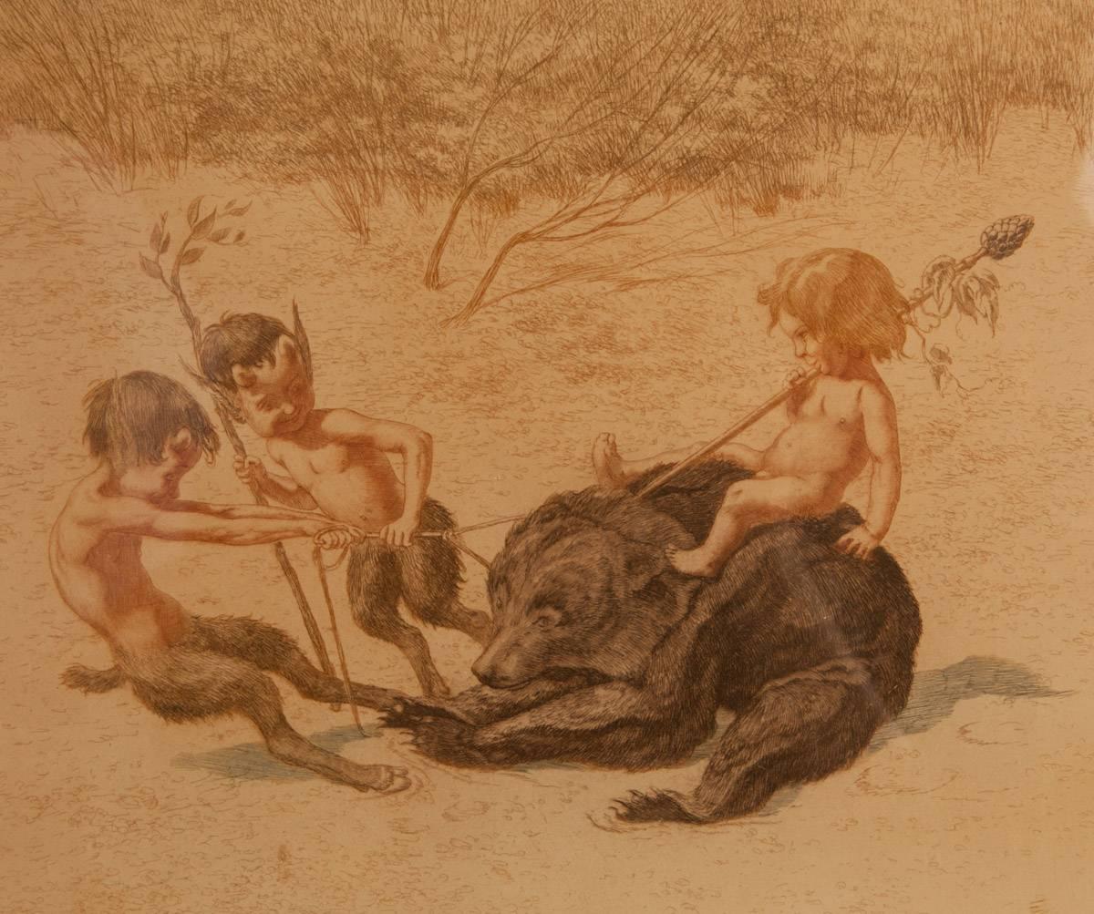 Three Fauns with Bear - Art by Louis Moe