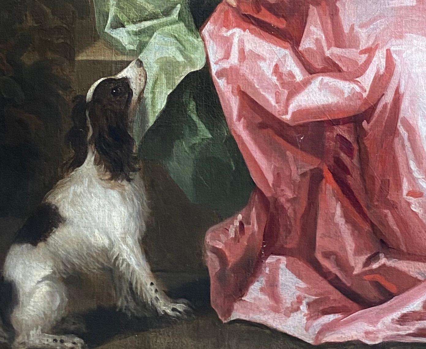 Portrait of a Young Lady and her Spaniel - Painting by Charles D`Agar 