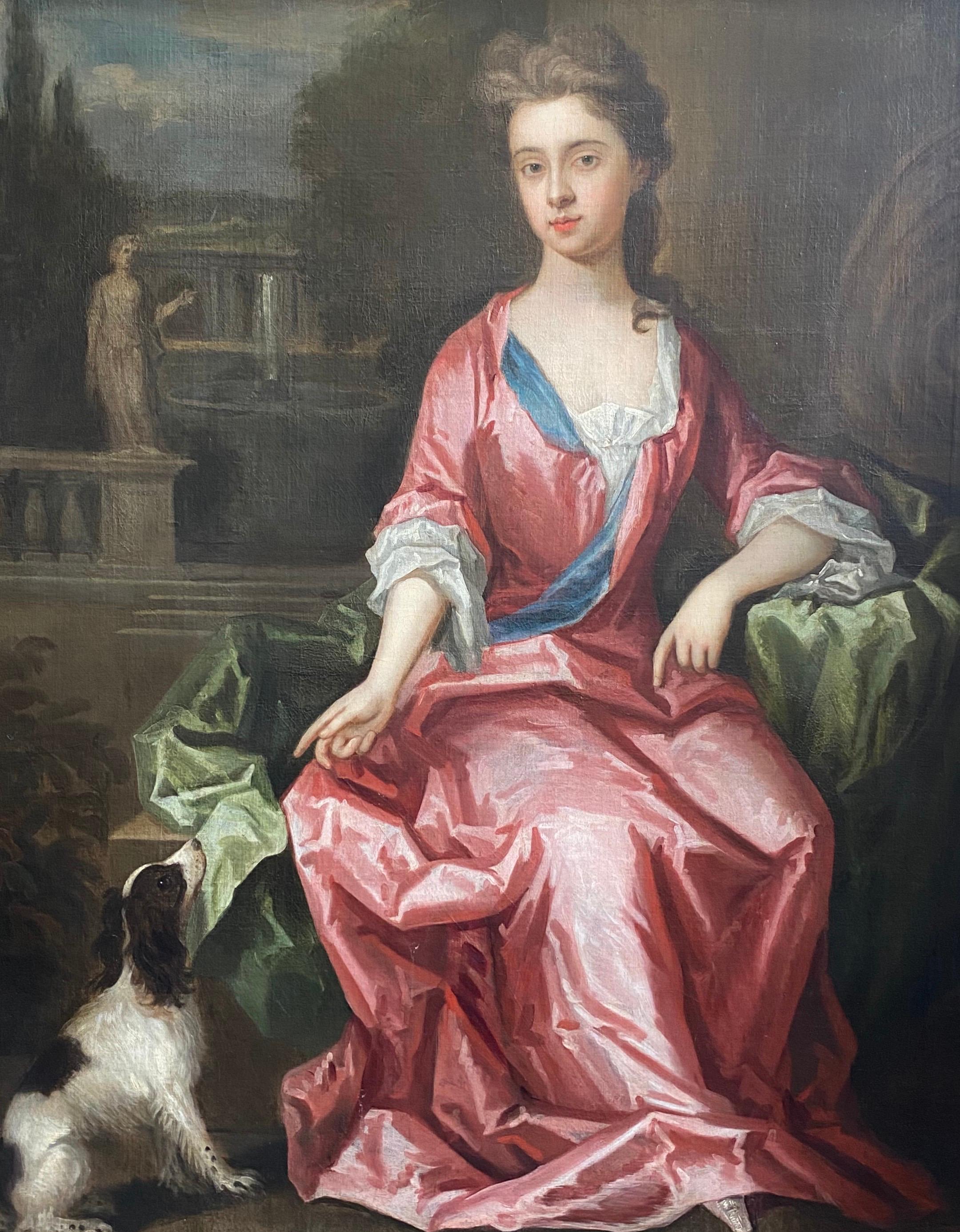 Charles D`Agar  Animal Painting - Portrait of a Young Lady and her Spaniel