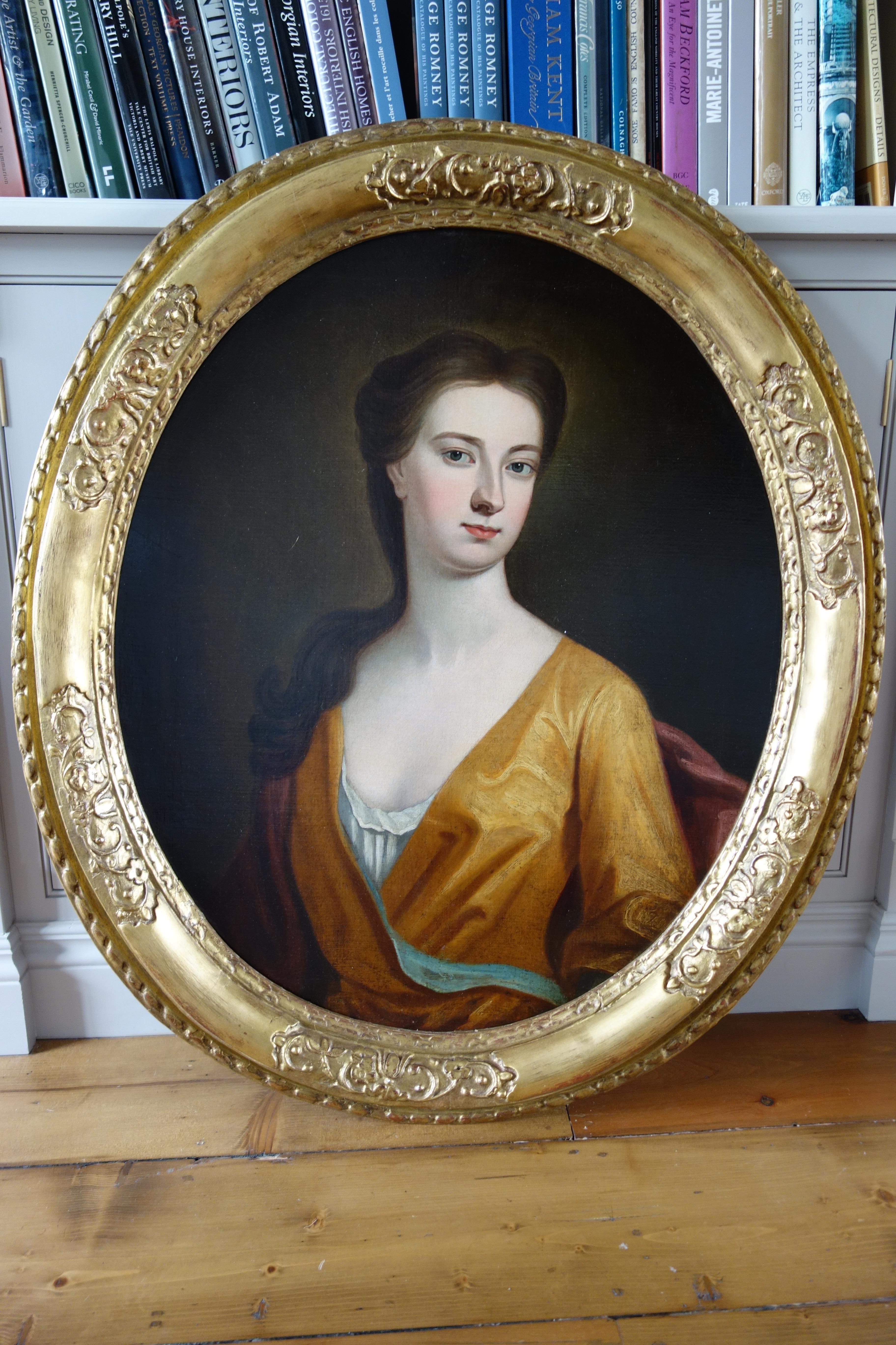 English 18th Century School, Portrait of a Lady - Brown Portrait Painting by Unknown
