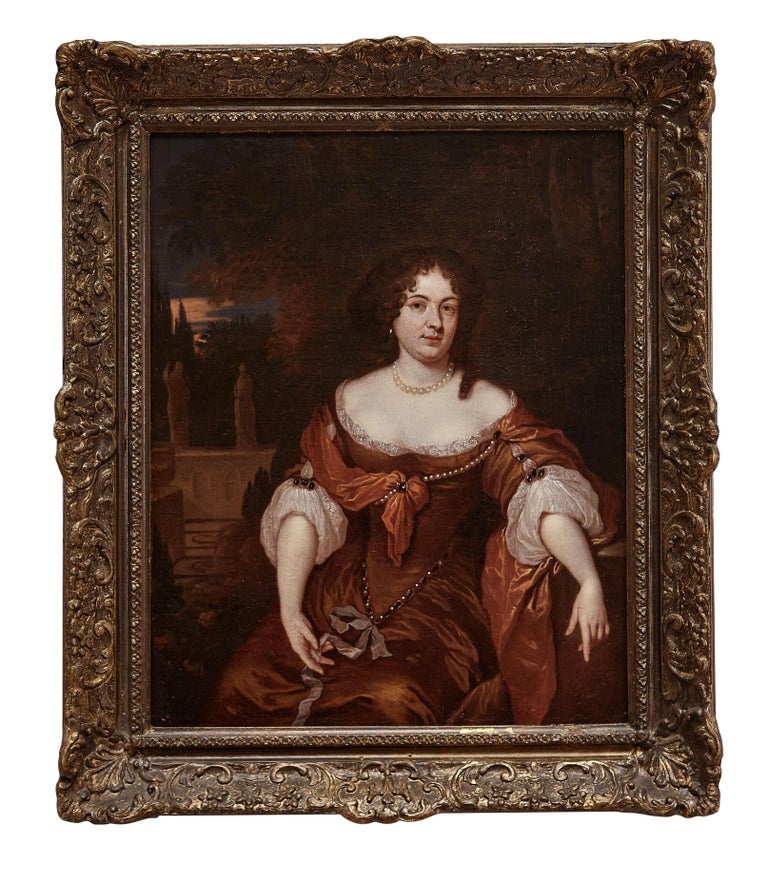 17th century Dutch Portrait Painting of a Lady seated in a landscape For Sale 1