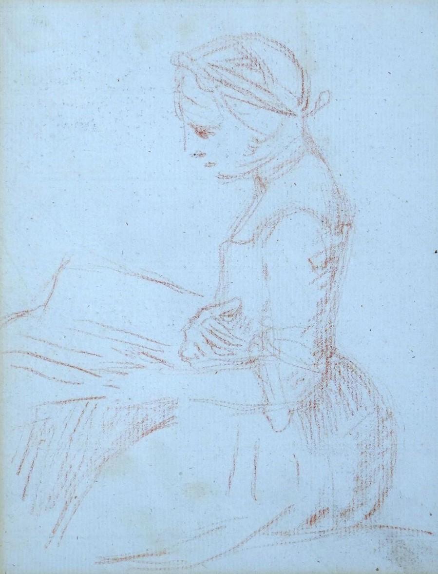 Study of a girl sitting and reading a book - Art by William Hoare