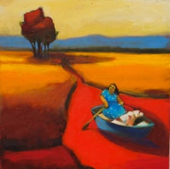 Used The Rowboat, 2019, oil on board, 12x12 in. framed to 17.25x17.25 in.