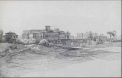 Antique View of Palazzo Pallavicini in Rome sorrounded by the hills