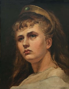 Portrait of a Girl wearing an hairband with a precious green stone.