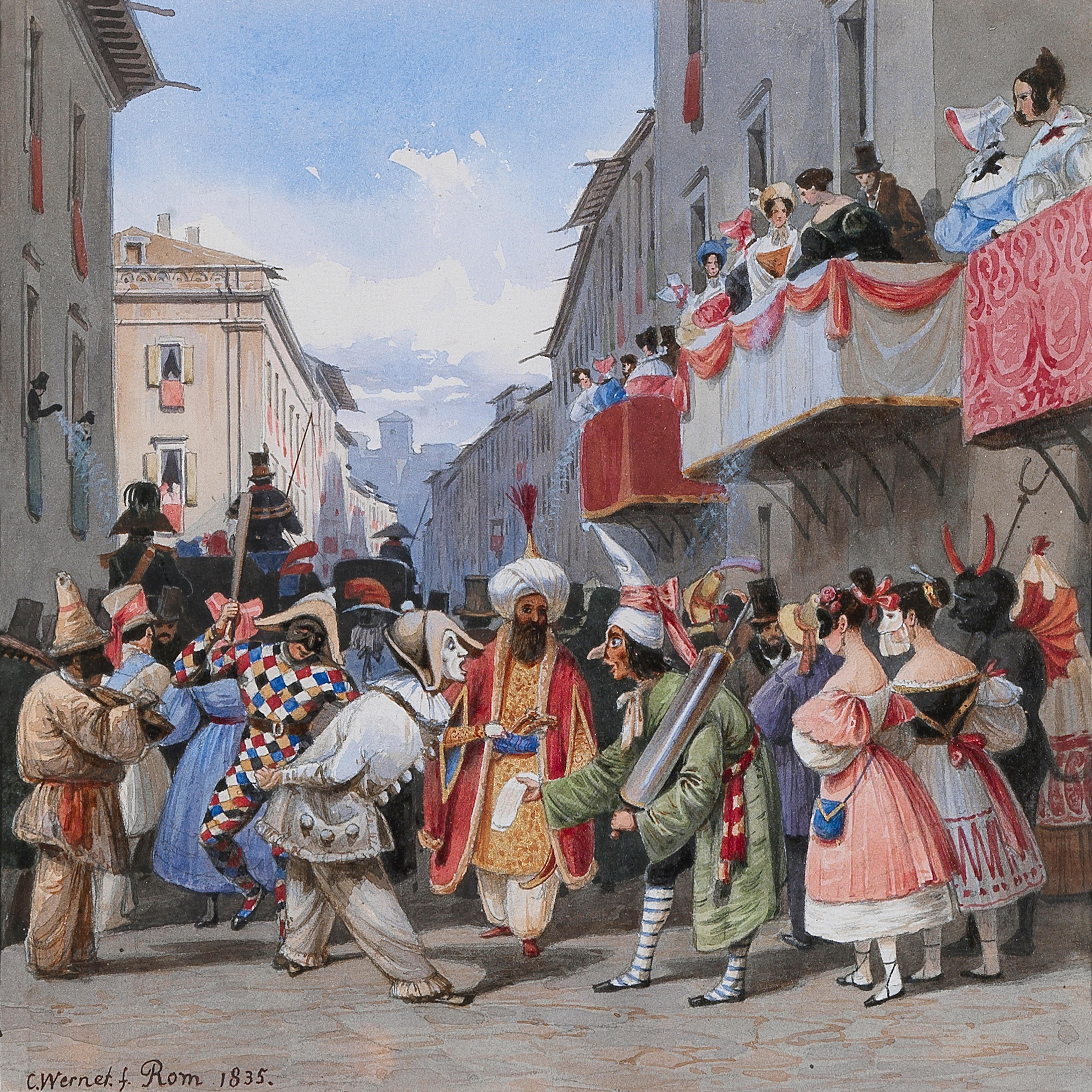 Carnival in Rome. Spectacular Roman costume and masked festivity  - Art by Carl Friedrich Heinrich Werner