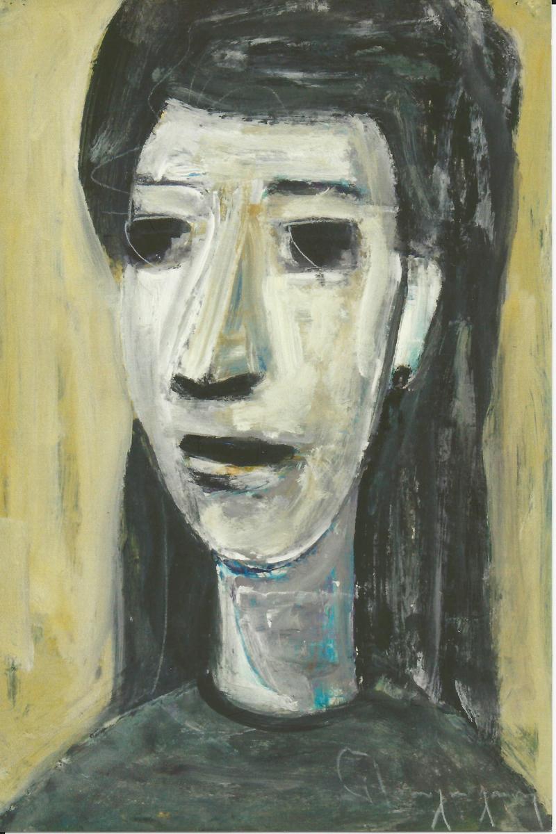 Paul Henri Bourguignon Portrait Painting - Head on Yellow