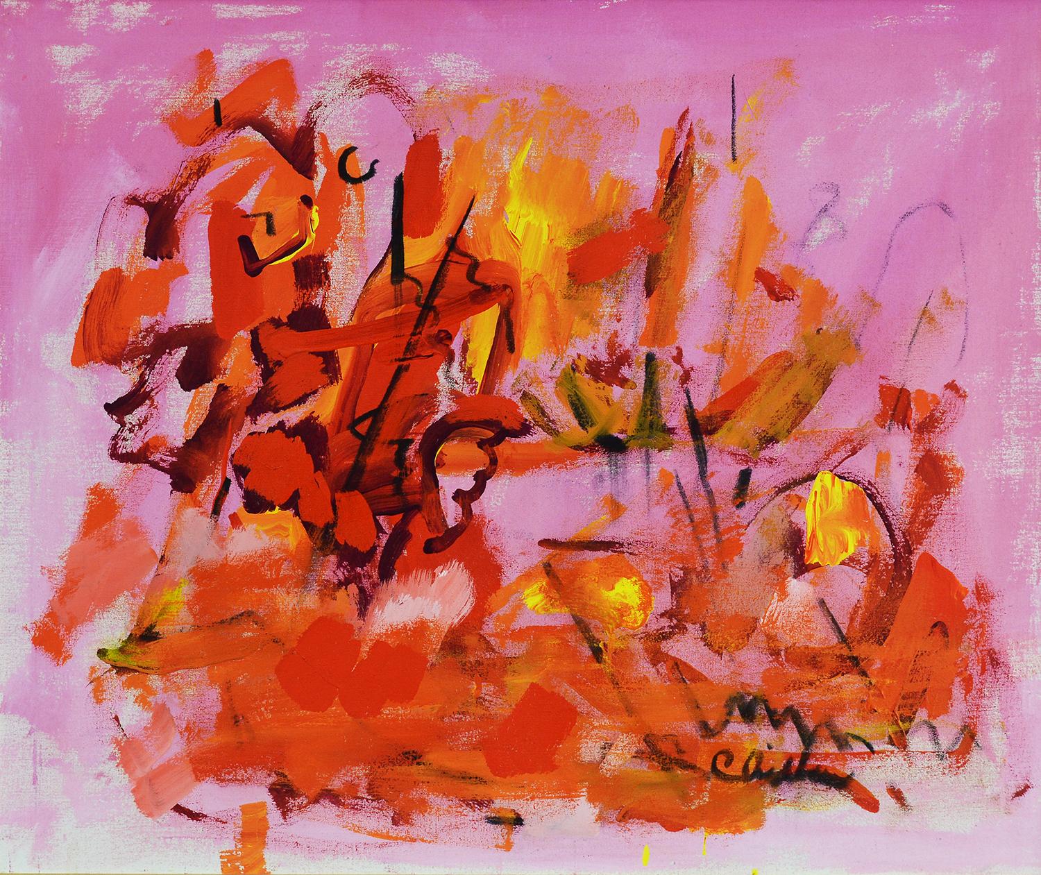 Paul Chidlaw Abstract Painting - Red and Pink Abstract 