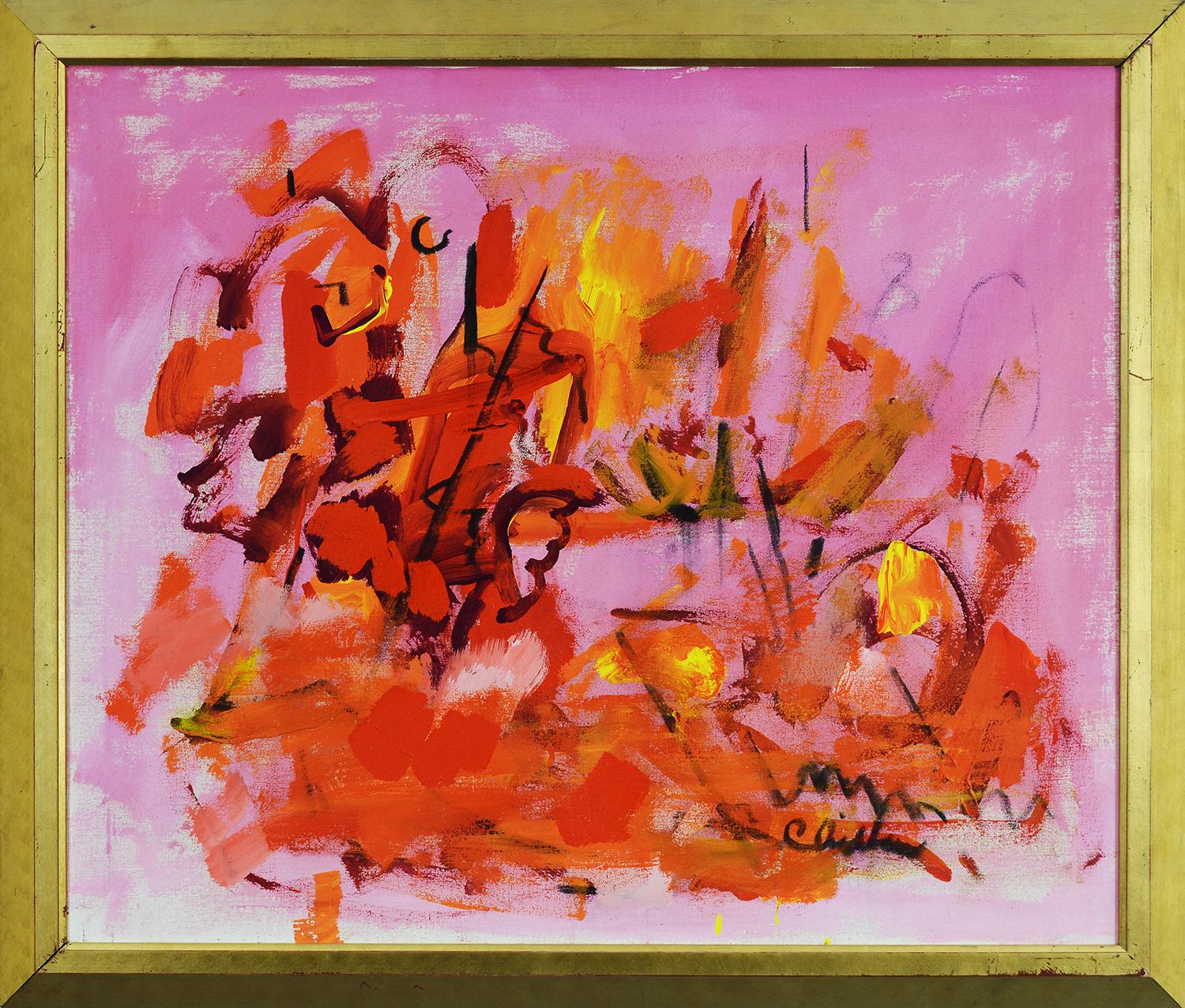 Red and Pink Abstract  - Painting by Paul Chidlaw