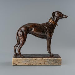 Lurcher - rough coated bronze sculpture of a dog - animal art, granite base