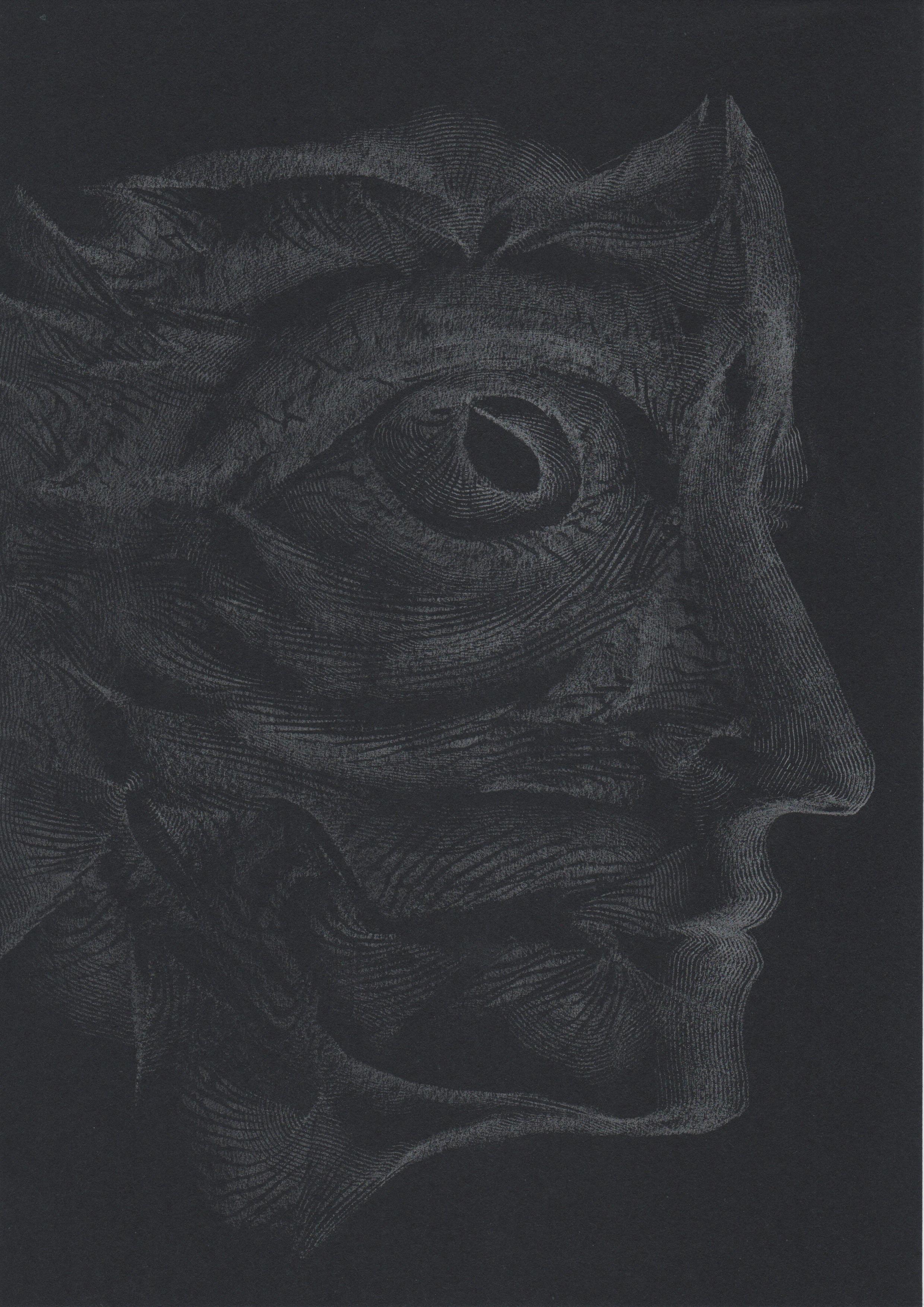 Volodymyr Zayichenko Abstract Drawing - 912019 TRSQ 1251A SSSS Chelsea London UK Drawing silver pencil on black paper A4