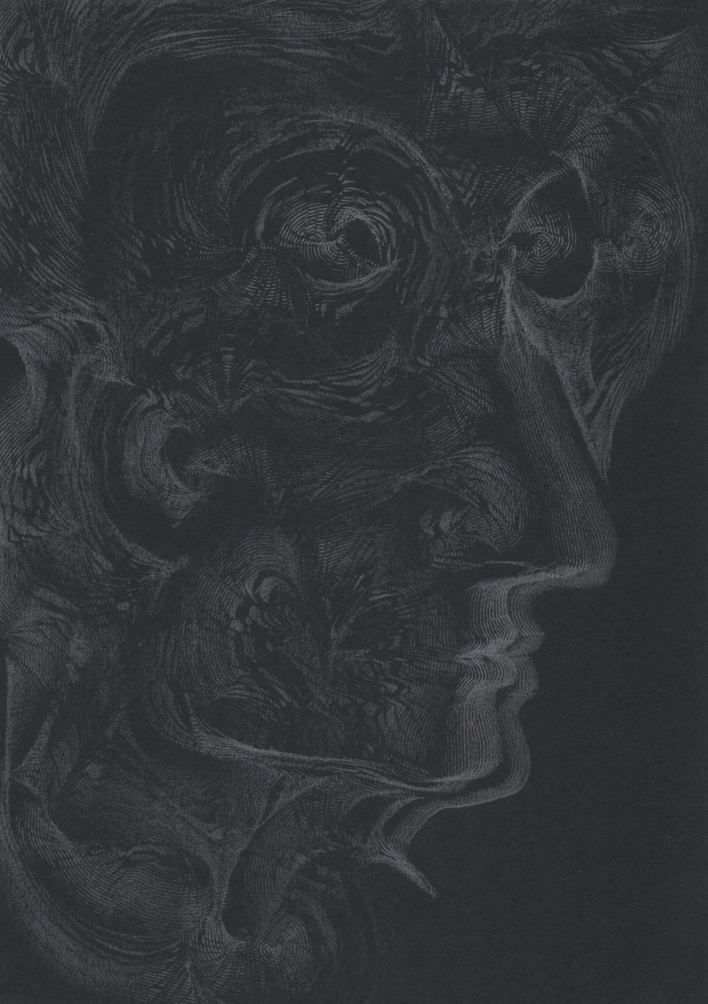 Volodymyr Zayichenko Abstract Drawing - 912019 TRSQ 1101P SSSS Chelsea London UK Drawing silver pencil on black paper A4