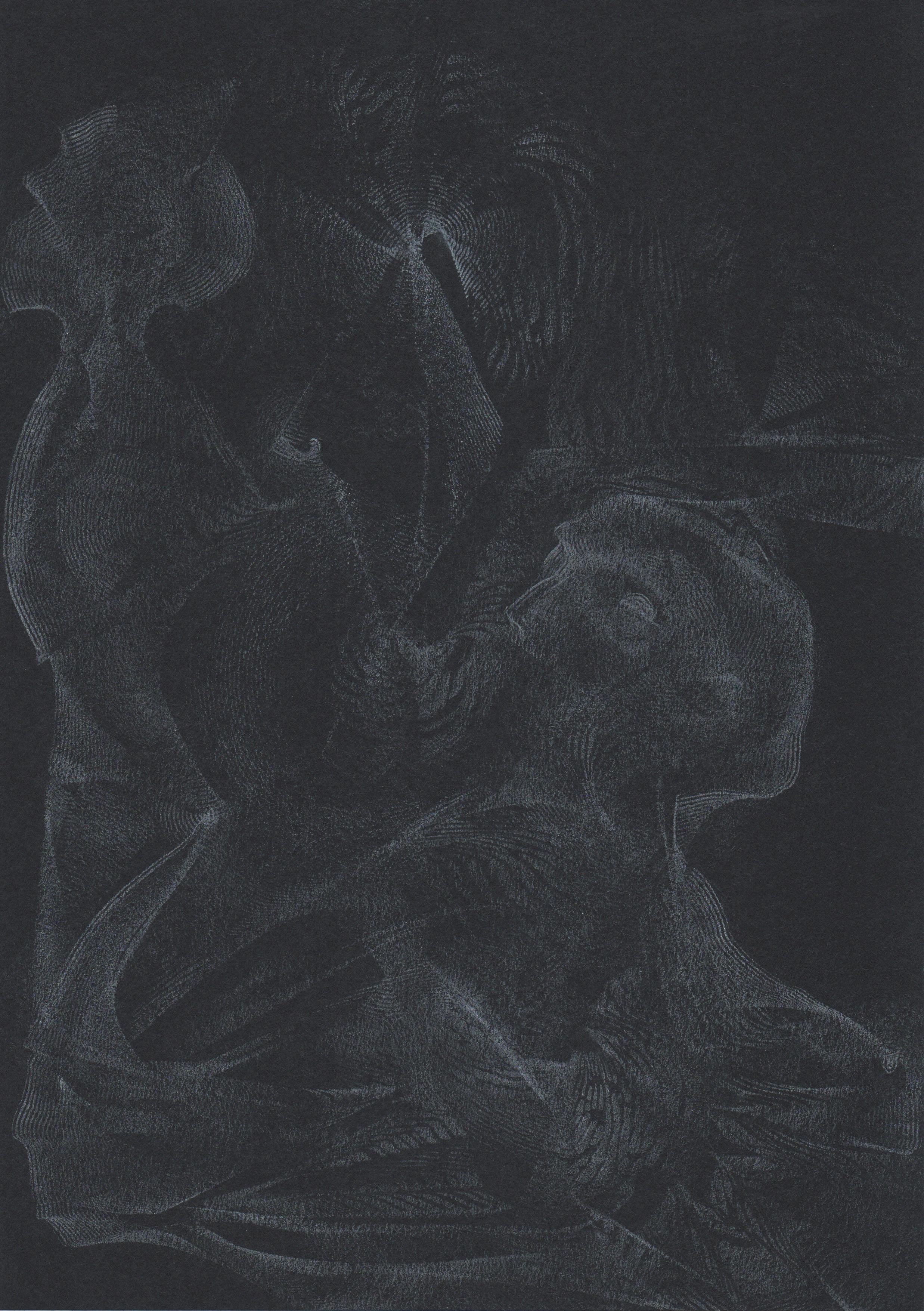 Volodymyr Zayichenko Portrait - 912019 TRSQ 336A SSSS Chelsea London UK Drawing silver pencil on black paper A4