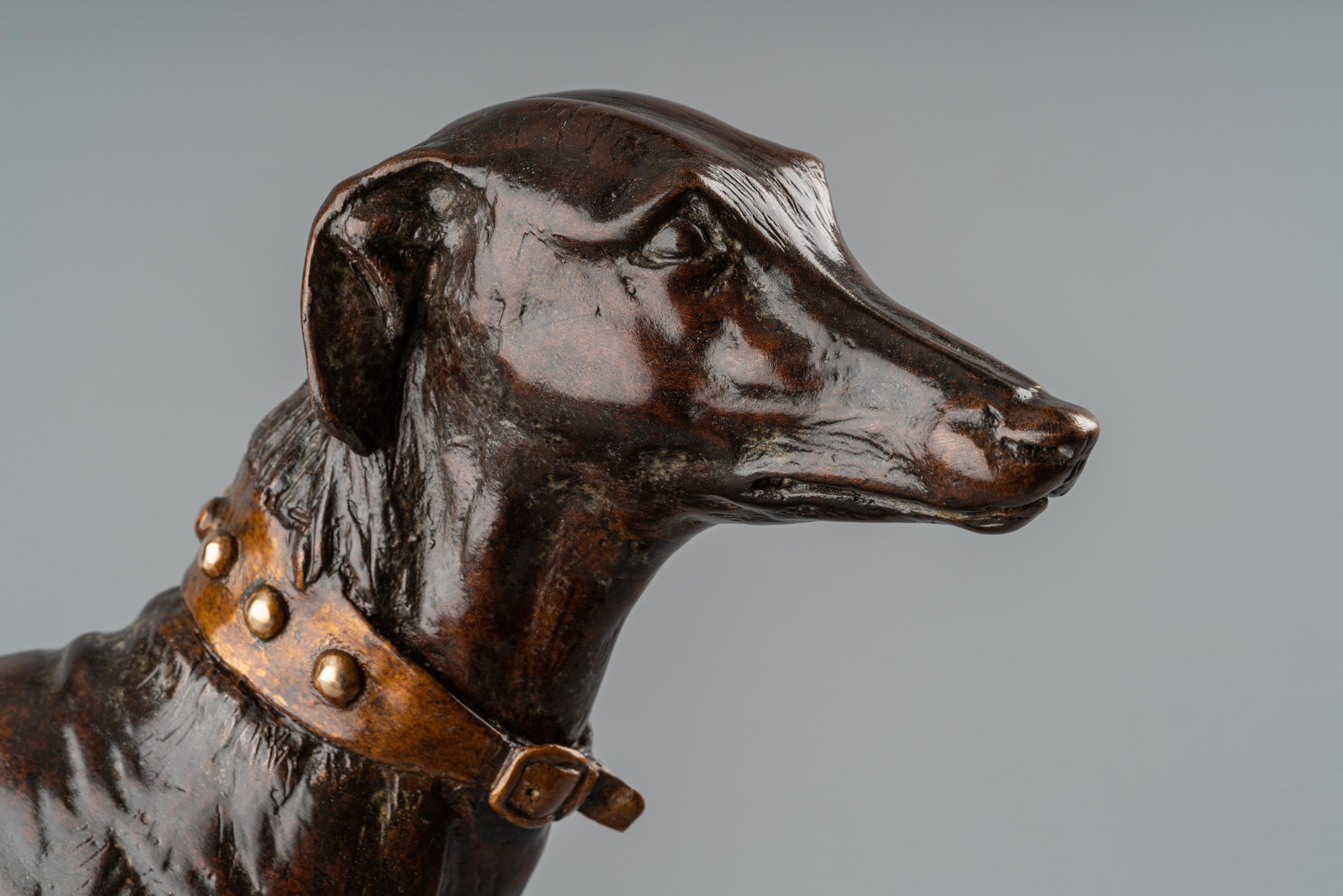 Lurcher - rough coated bronze sculpture of a dog - animal art, granite base - Sculpture by TRISTRAM LEWIS
