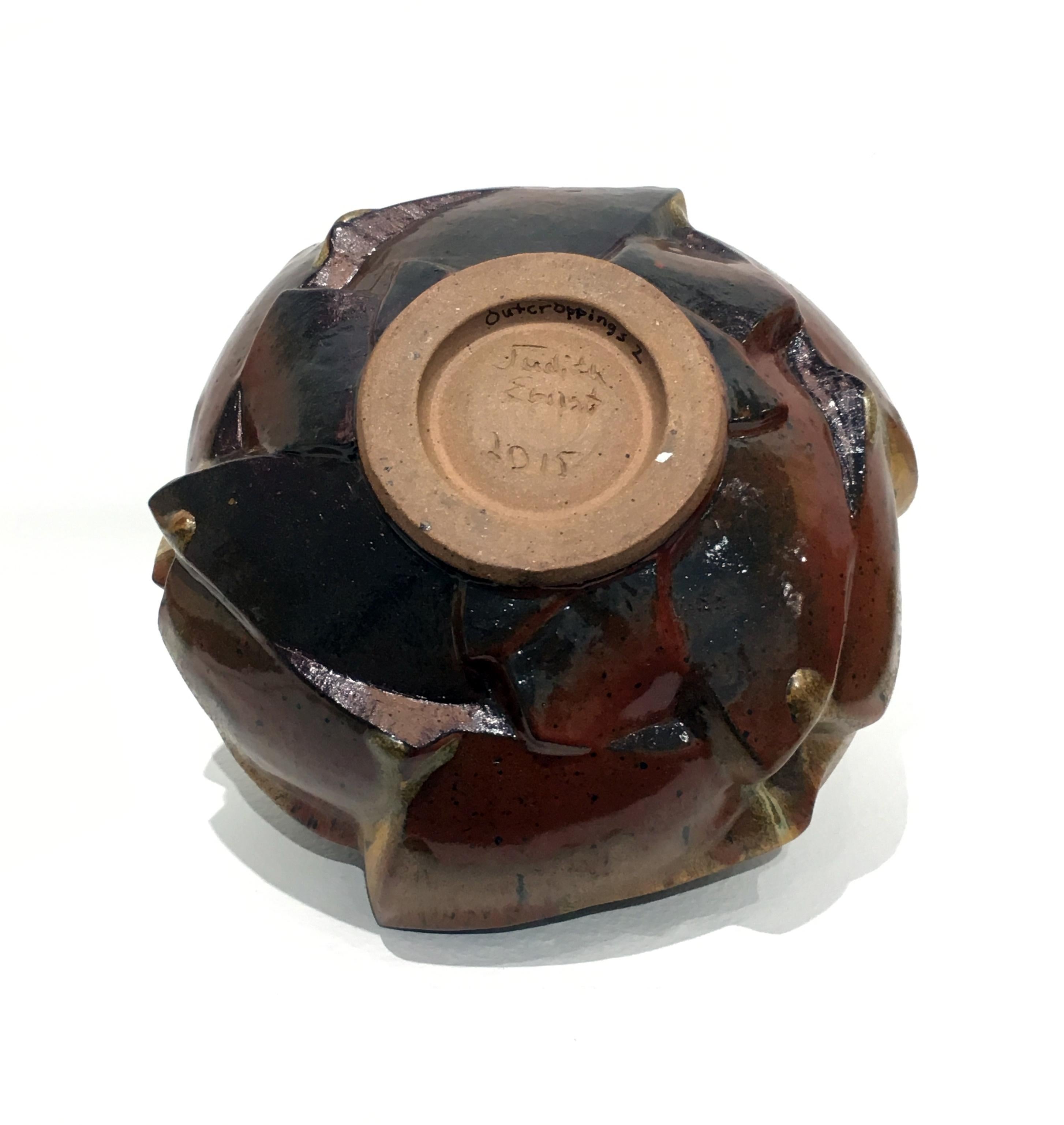 Contemporary, Geometric, Ceramic, Vessel, Sculpture, Stoneware, Glaze, Design - Brown Abstract Sculpture by Judith Ernst