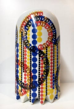 Contemporary Ceramic Sculpture with Colorful Decals, Porcelain with Glaze