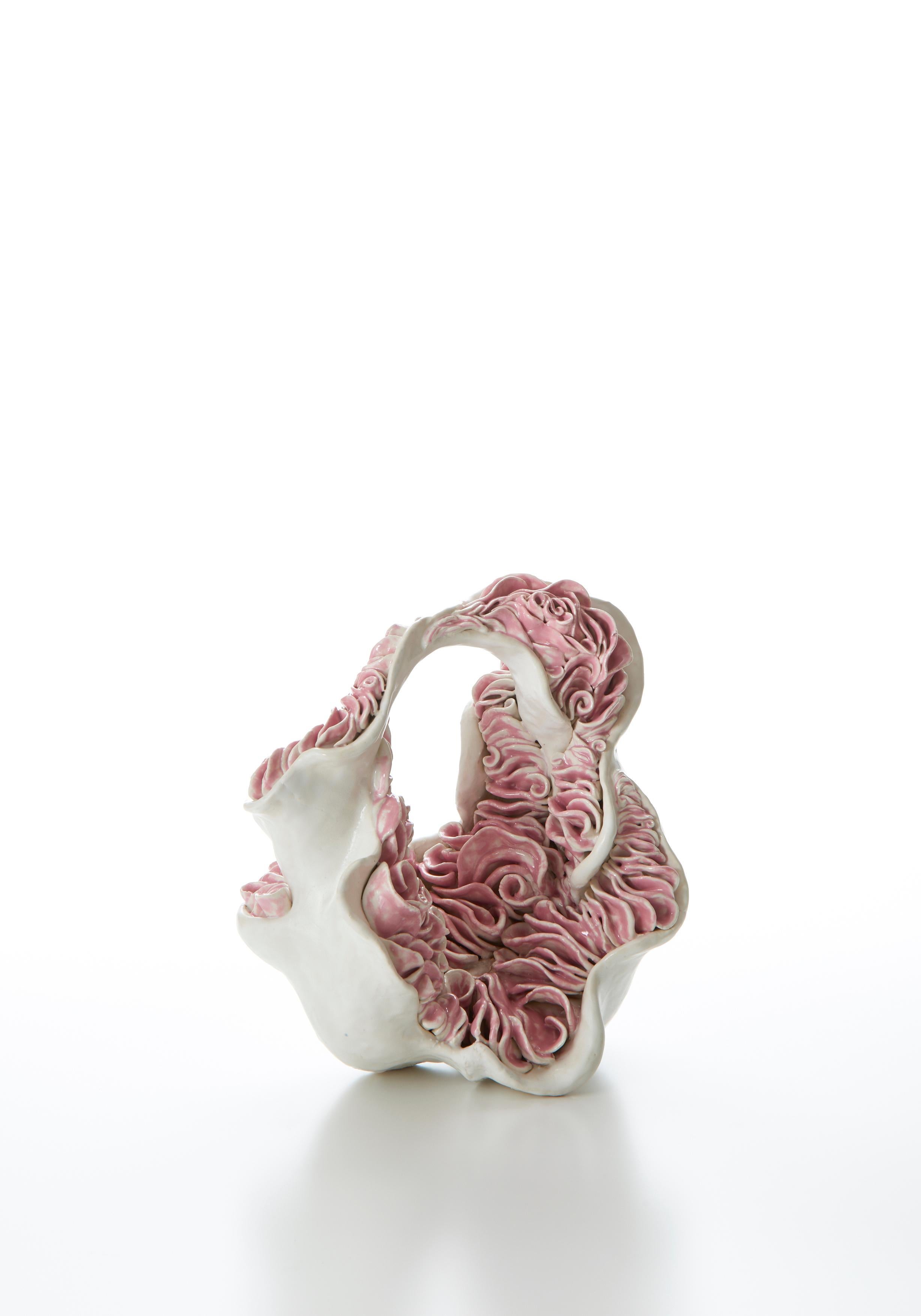 Abstrakte Keramik-Skulptur „Chakra 1“, dynamische Komposition, Glasur, Porzellan