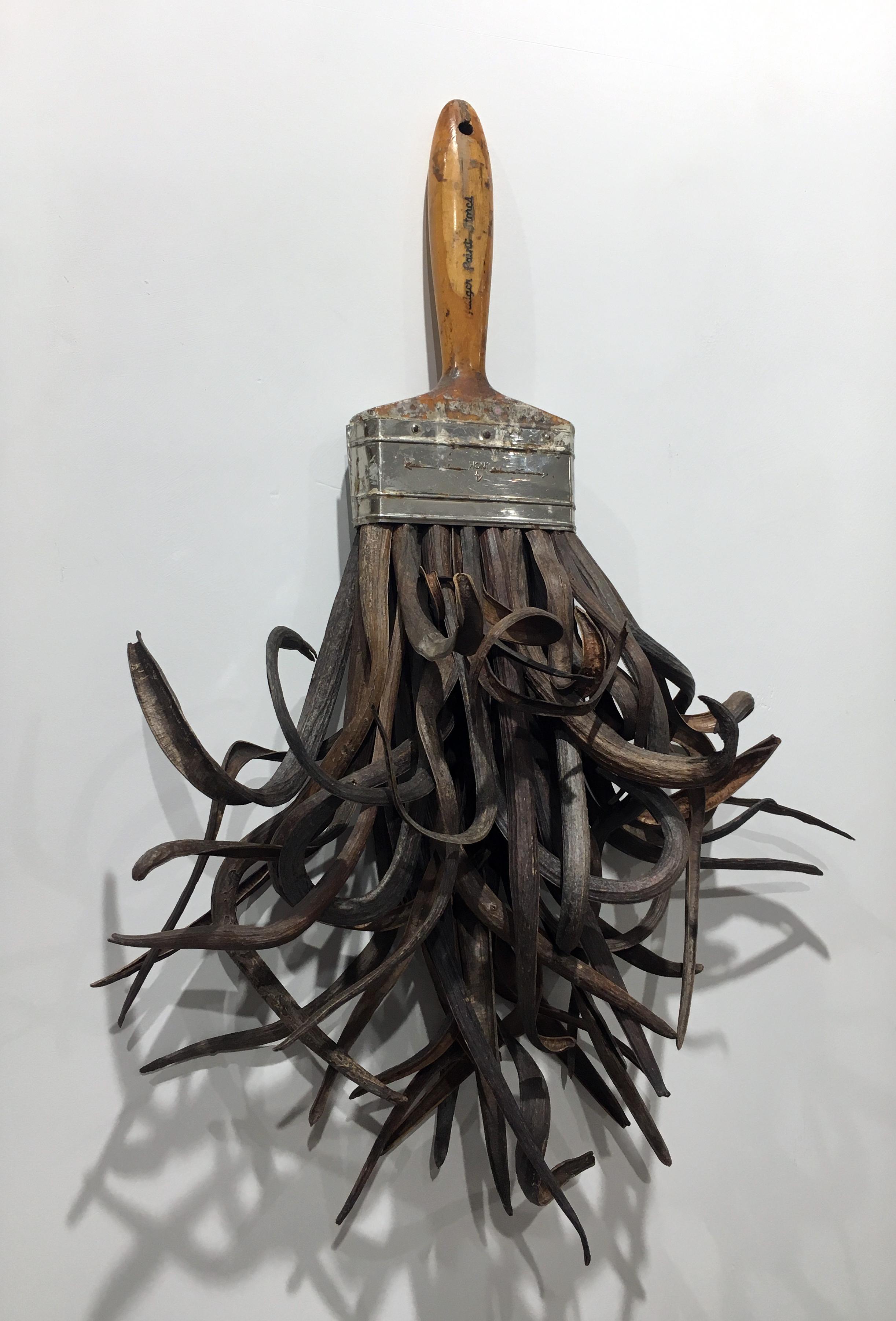 Catalpa Brush, Mixed Media Surrealist Sculpture with Wood, Metal, and Organic - Brown Still-Life Sculpture by Howard Jones