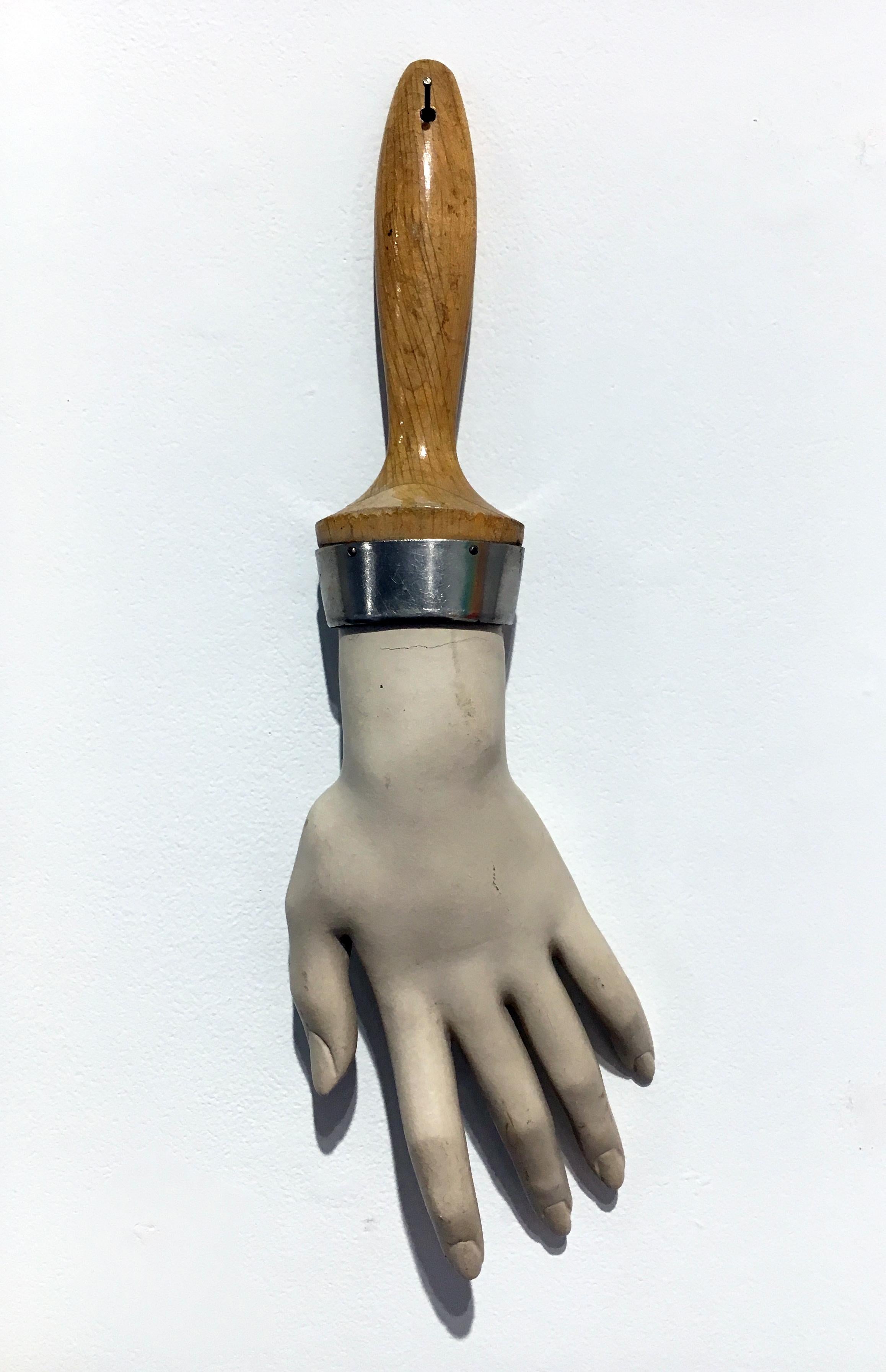 Howard Jones Figurative Sculpture - "Mannequin Hand Brush", Contemporary Surrealist Mixed Media Sculpture